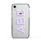 Personalised 3D Initials Monogram Clear Custom Apple iPhone XR Impact Case Black Edge on Silver Phone