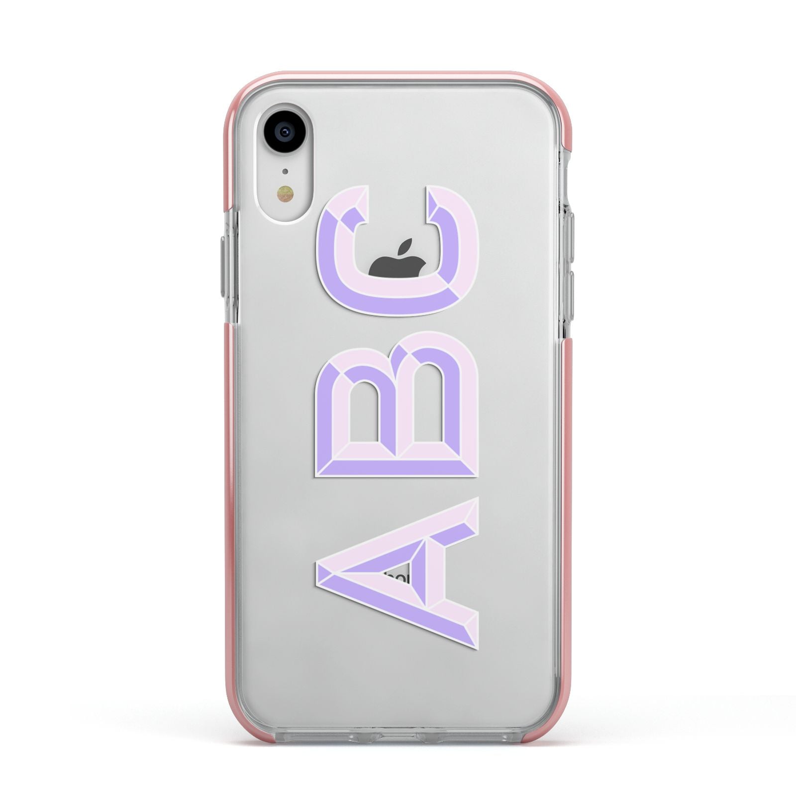 Personalised 3D Initials Monogram Clear Custom Apple iPhone XR Impact Case Pink Edge on Silver Phone