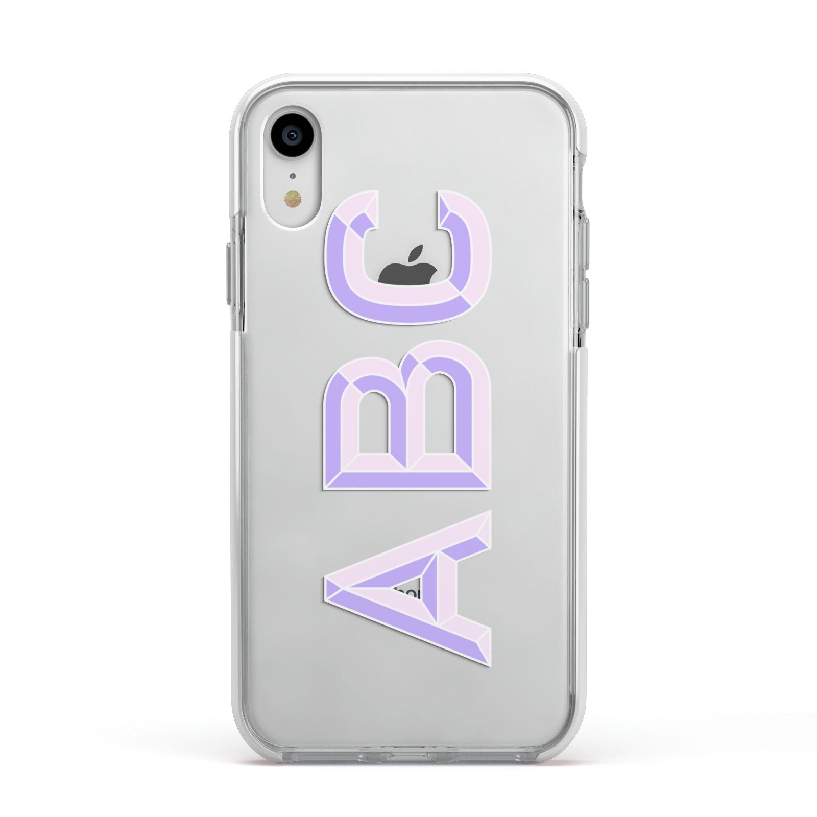 Personalised 3D Initials Monogram Clear Custom Apple iPhone XR Impact Case White Edge on Silver Phone