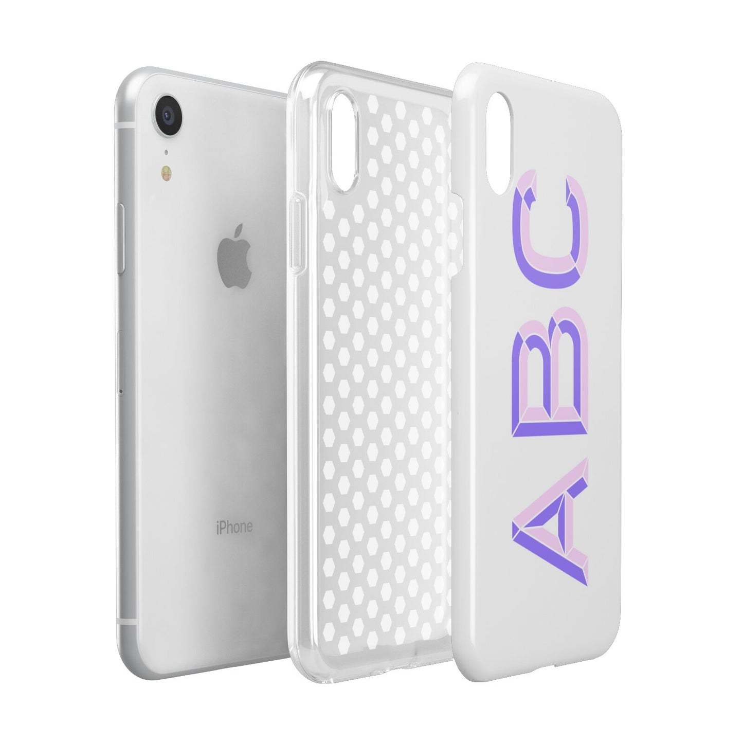 Personalised 3D Initials Monogram Clear Custom Apple iPhone XR White 3D Tough Case Expanded view