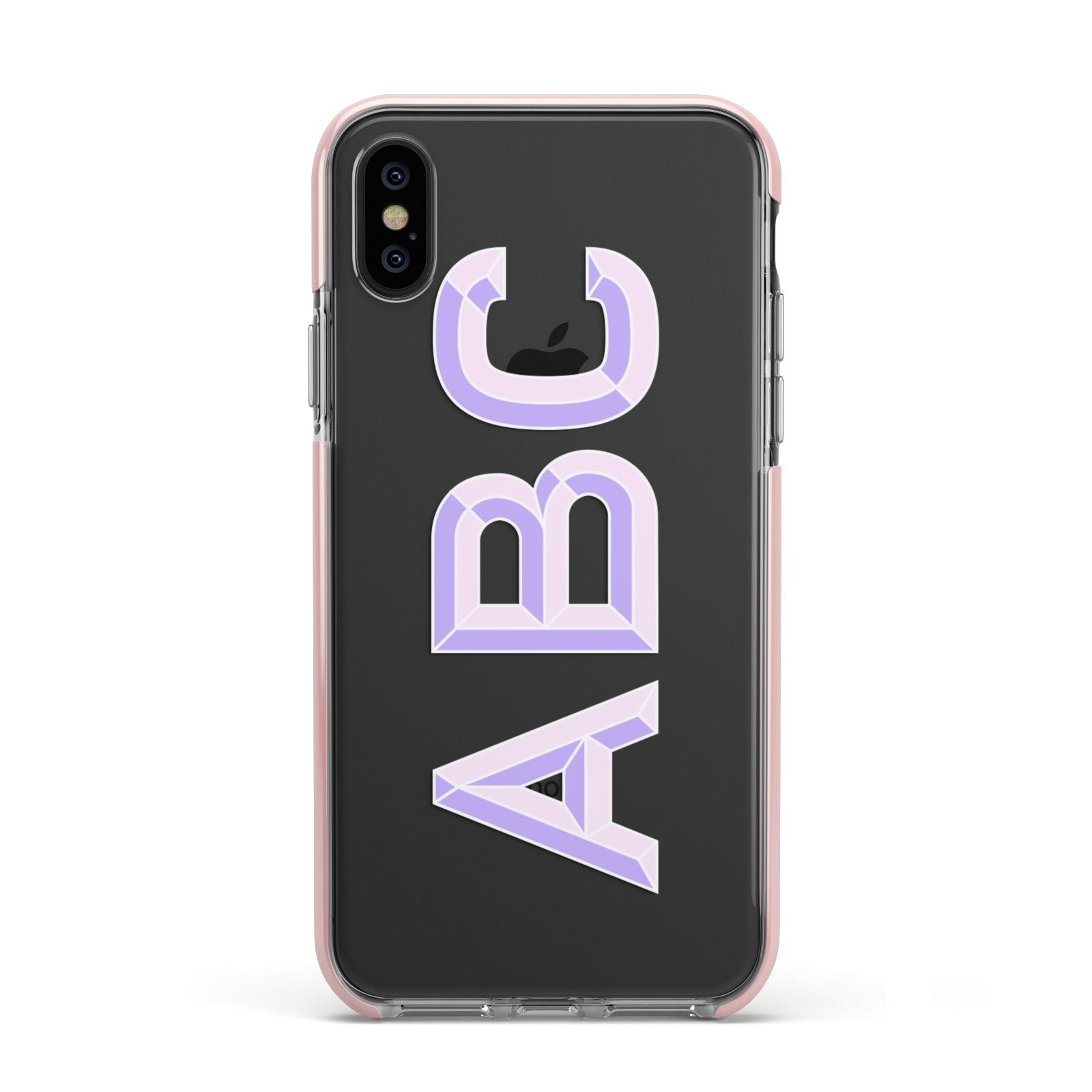 Personalised 3D Initials Monogram Clear Custom Apple iPhone Xs Impact Case Pink Edge on Black Phone