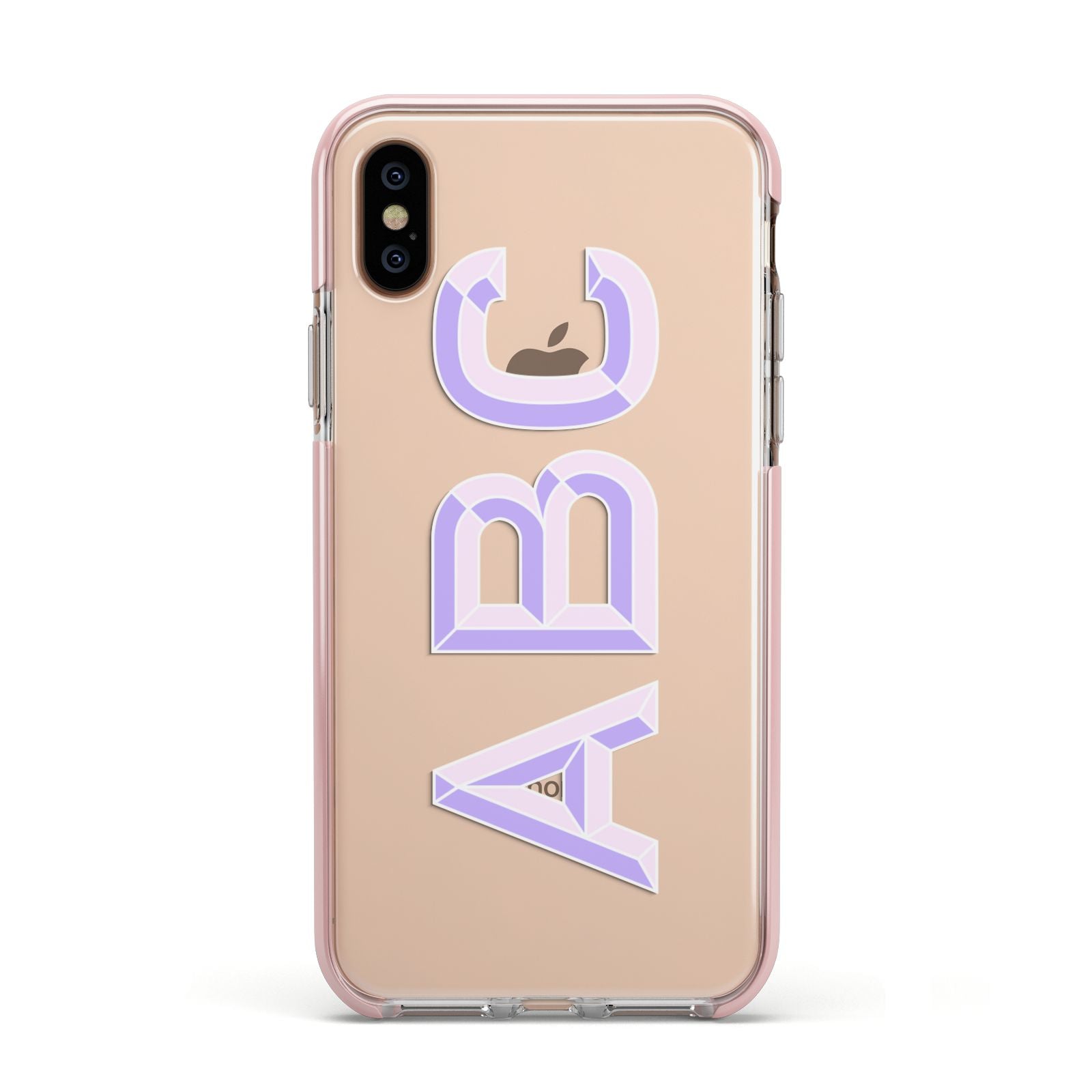 Personalised 3D Initials Monogram Clear Custom Apple iPhone Xs Impact Case Pink Edge on Gold Phone