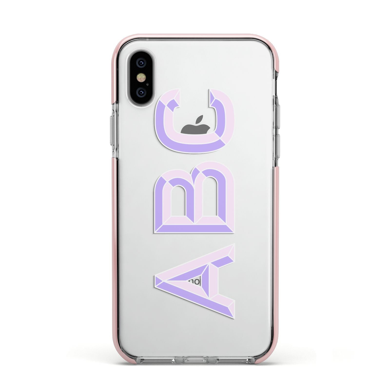 Personalised 3D Initials Monogram Clear Custom Apple iPhone Xs Impact Case Pink Edge on Silver Phone