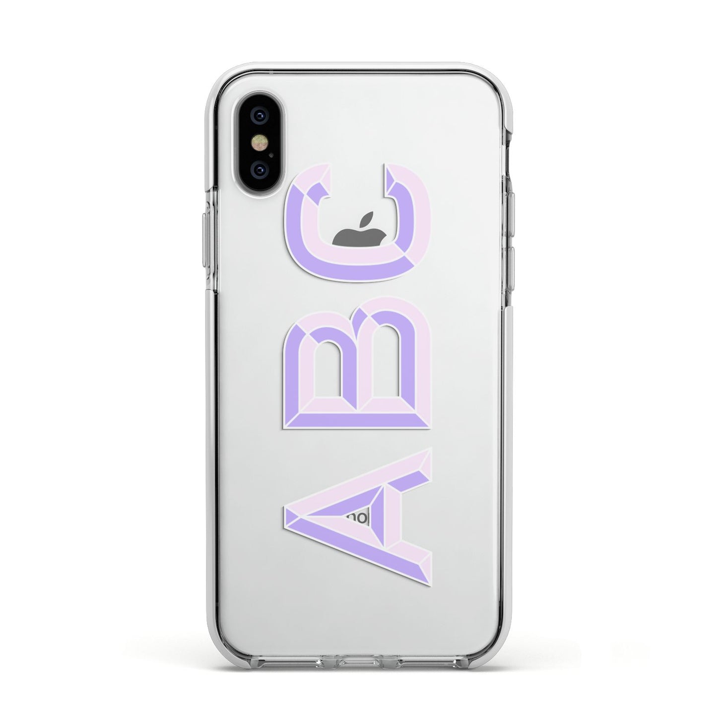 Personalised 3D Initials Monogram Clear Custom Apple iPhone Xs Impact Case White Edge on Silver Phone
