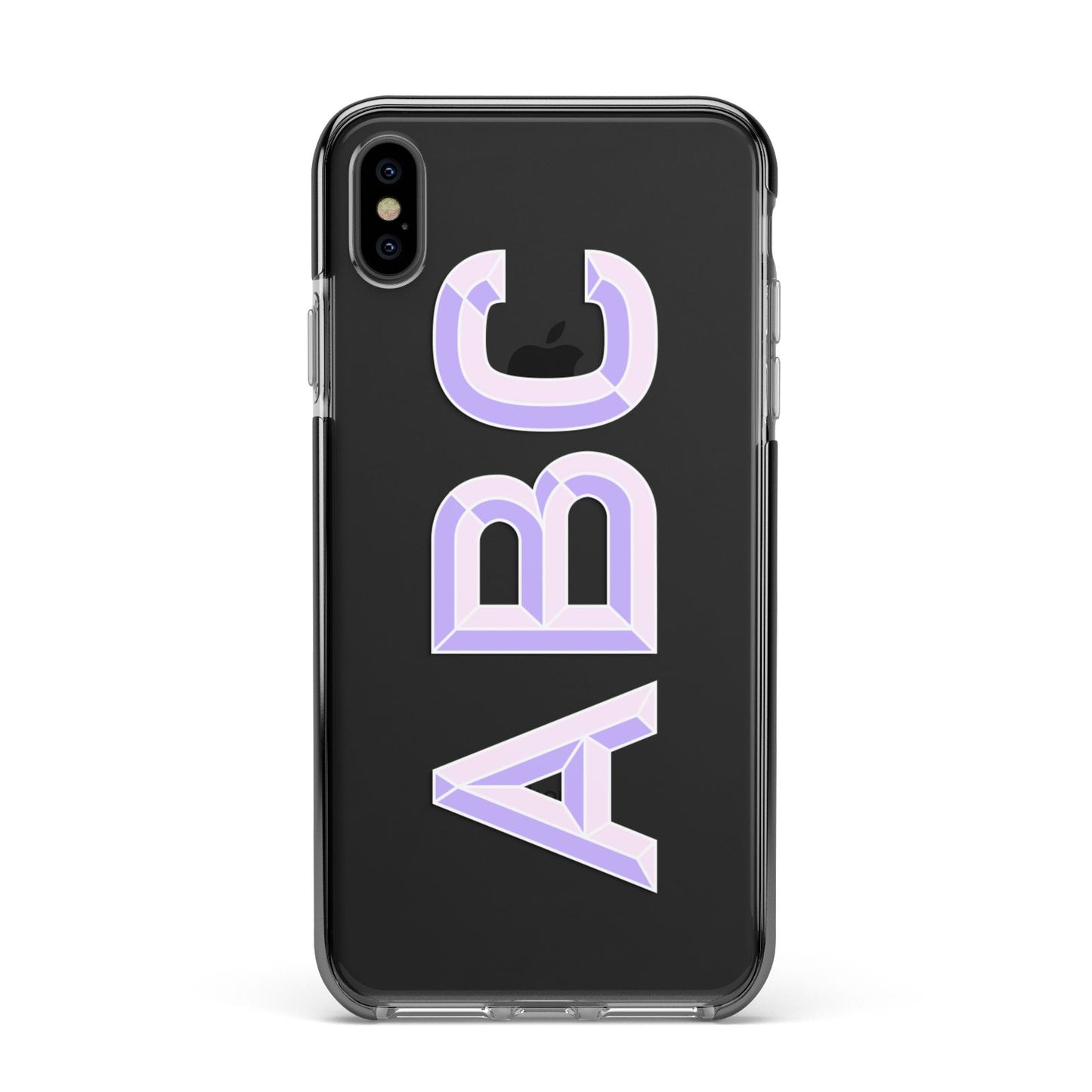 Personalised 3D Initials Monogram Clear Custom Apple iPhone Xs Max Impact Case Black Edge on Black Phone