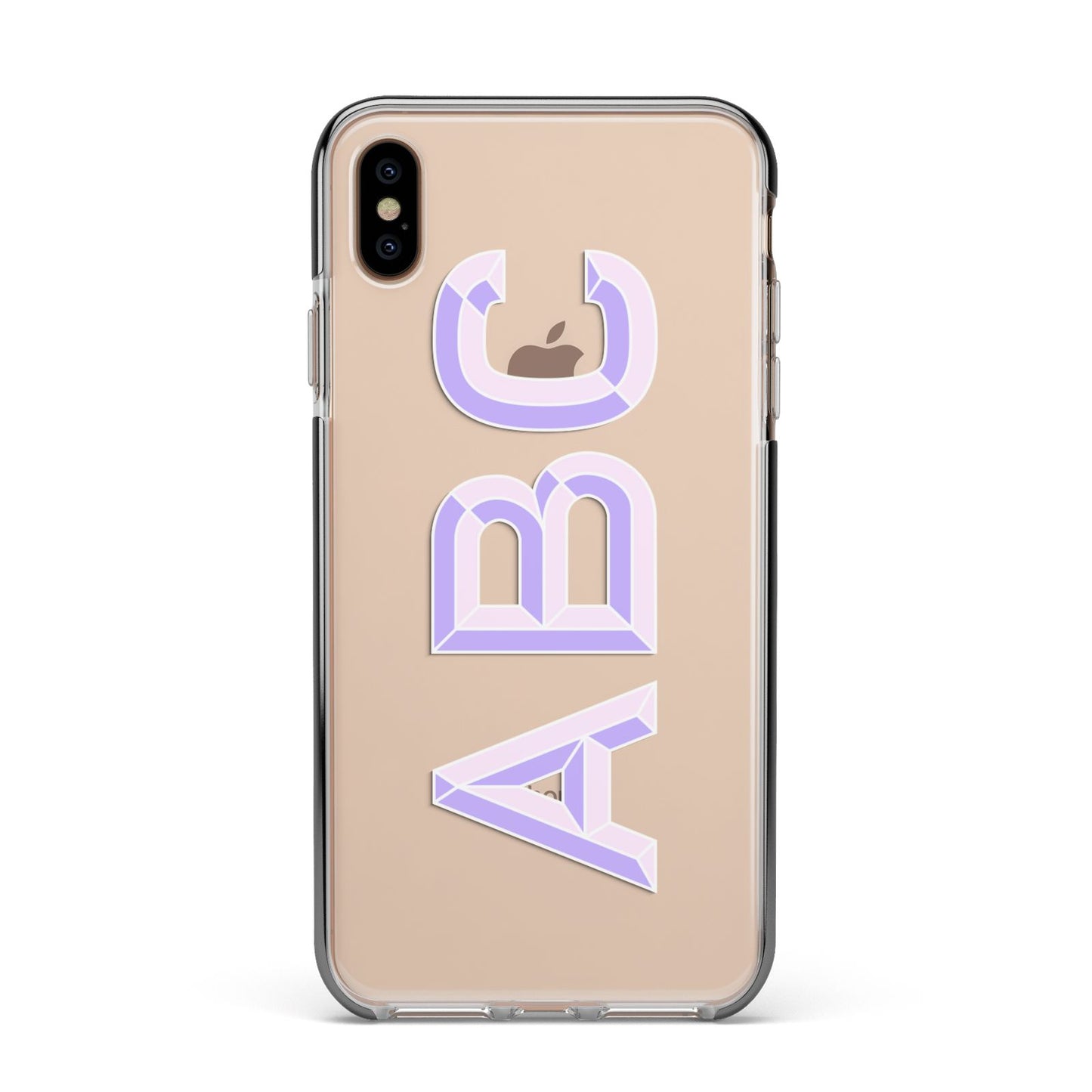 Personalised 3D Initials Monogram Clear Custom Apple iPhone Xs Max Impact Case Black Edge on Gold Phone