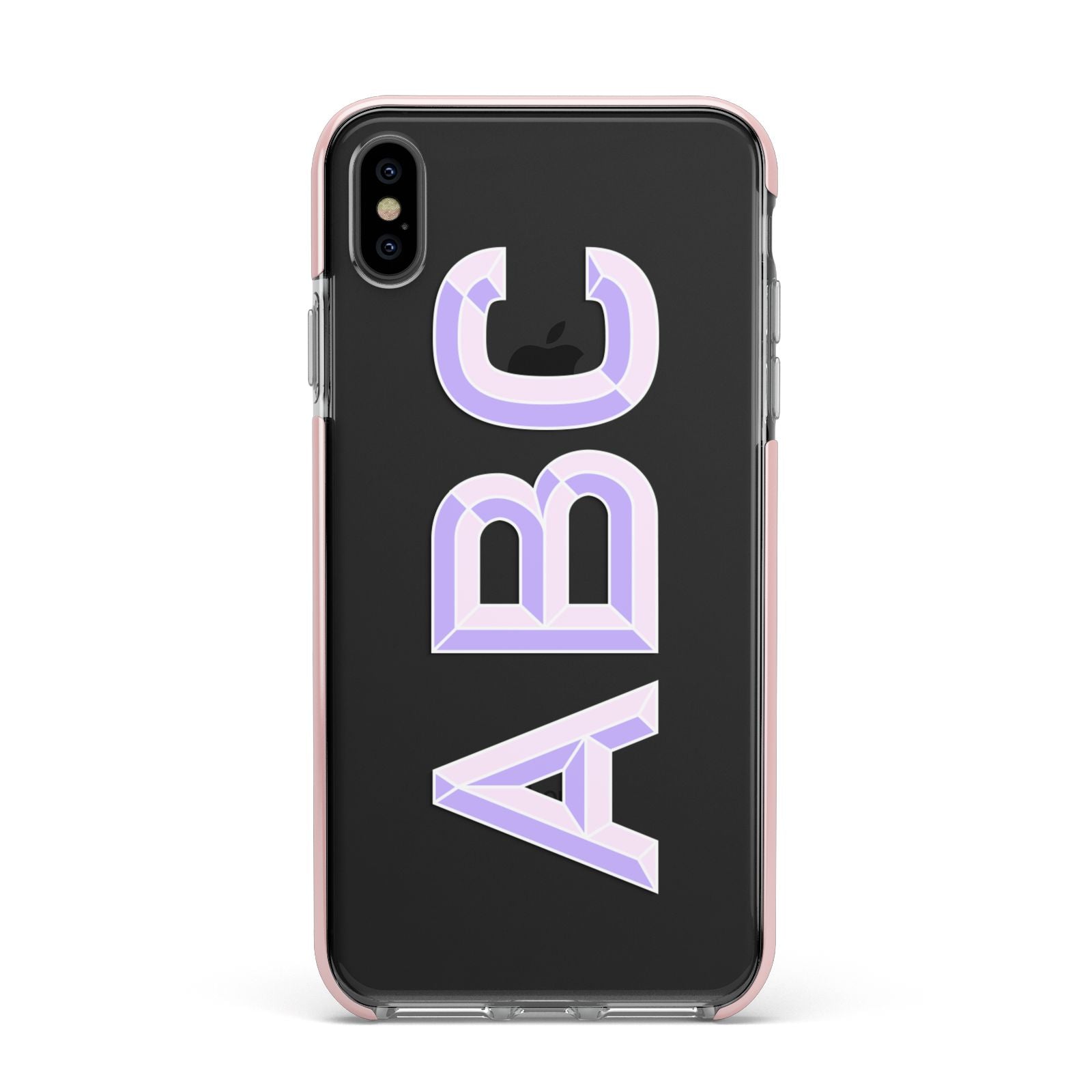 Personalised 3D Initials Monogram Clear Custom Apple iPhone Xs Max Impact Case Pink Edge on Black Phone
