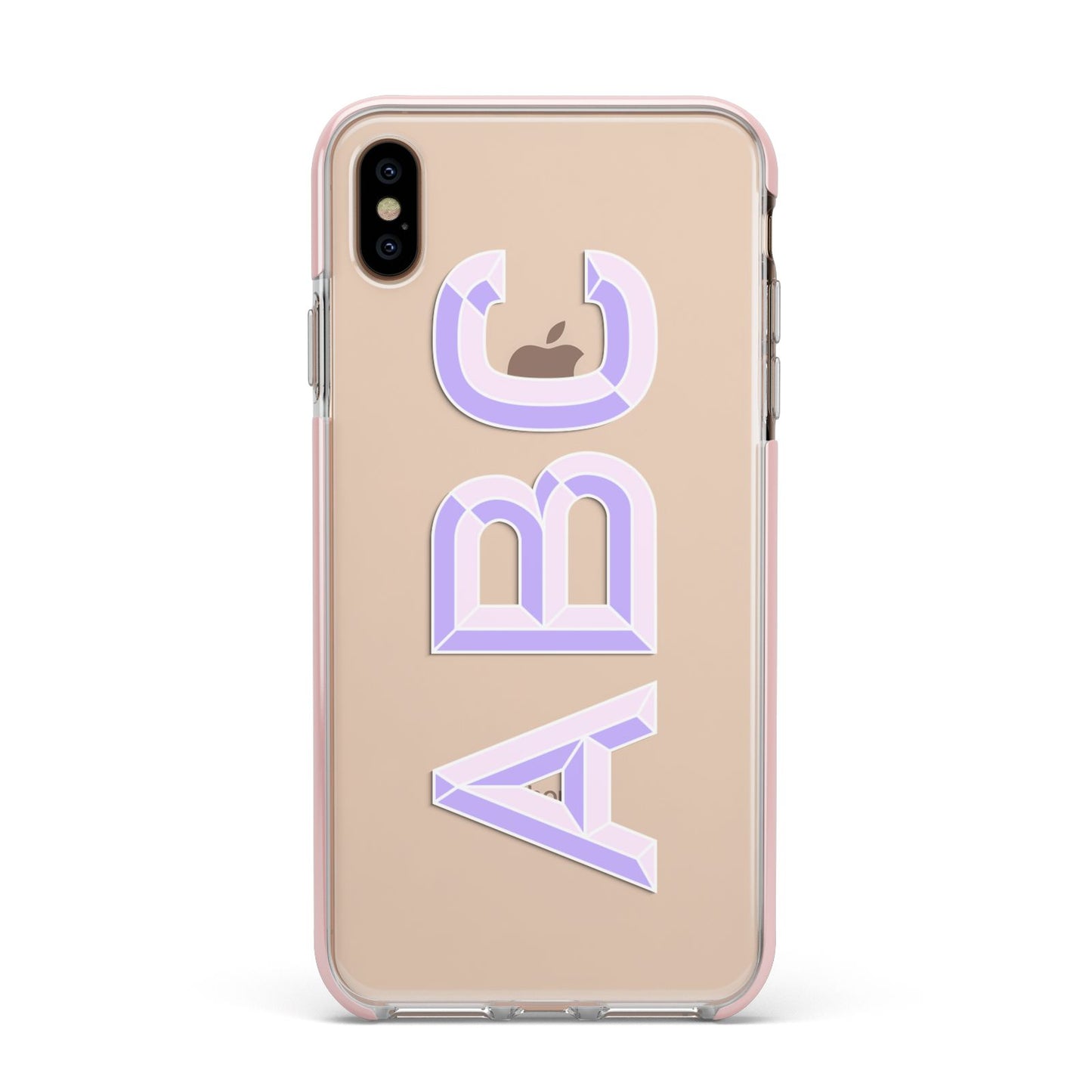 Personalised 3D Initials Monogram Clear Custom Apple iPhone Xs Max Impact Case Pink Edge on Gold Phone