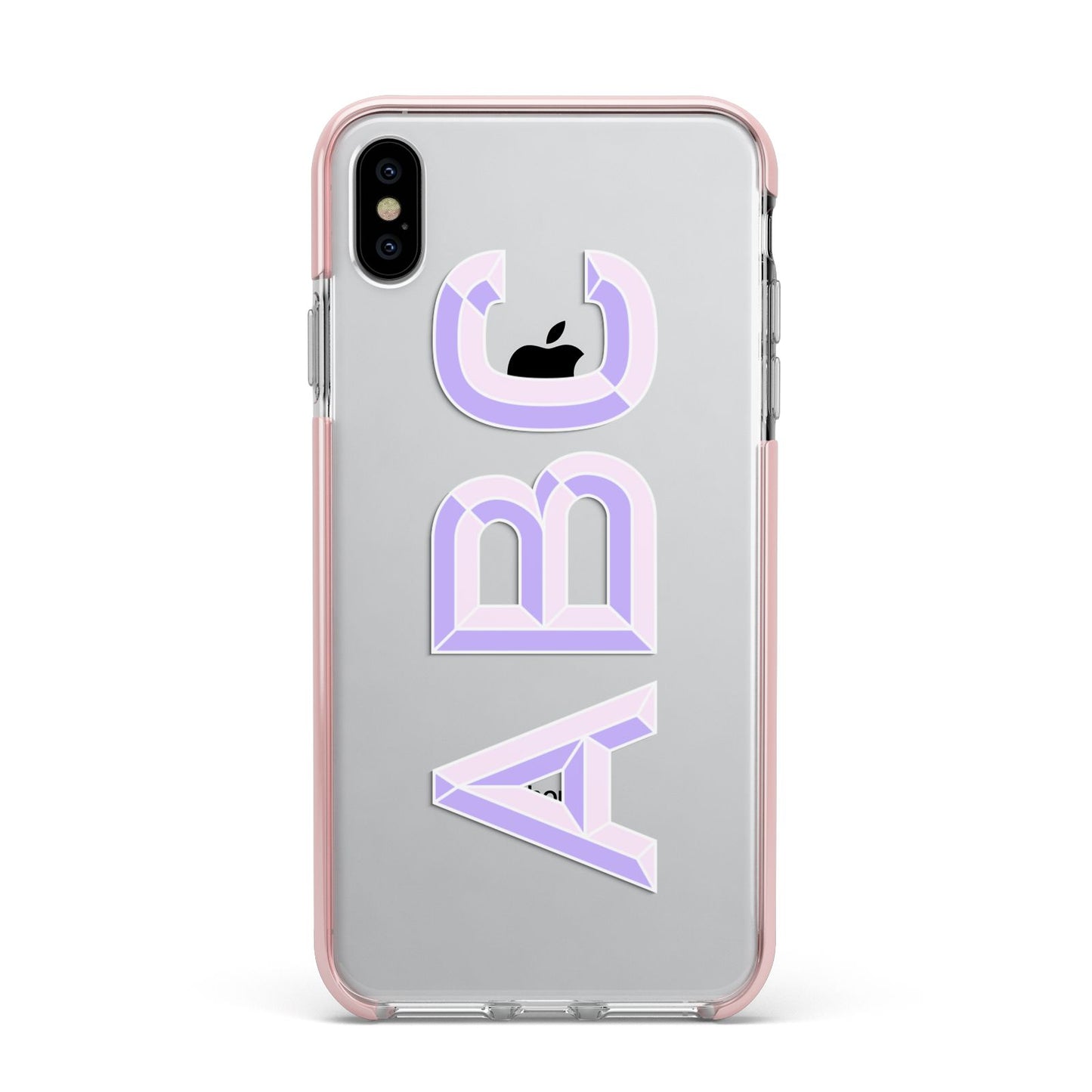 Personalised 3D Initials Monogram Clear Custom Apple iPhone Xs Max Impact Case Pink Edge on Silver Phone
