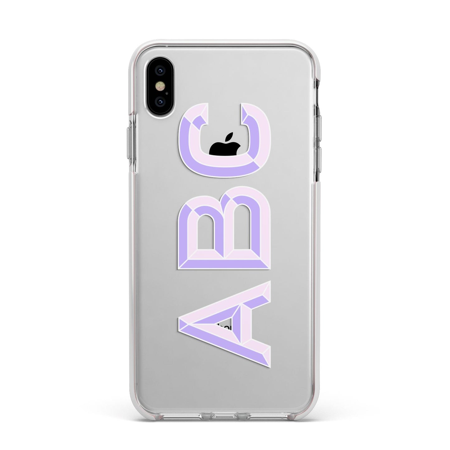 Personalised 3D Initials Monogram Clear Custom Apple iPhone Xs Max Impact Case White Edge on Silver Phone