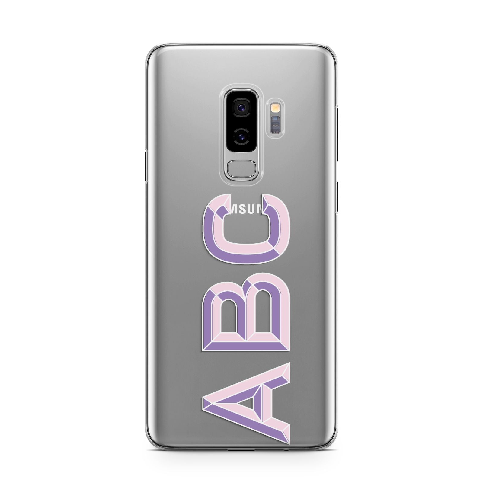 Personalised 3D Initials Monogram Clear Custom Samsung Galaxy S9 Plus Case on Silver phone