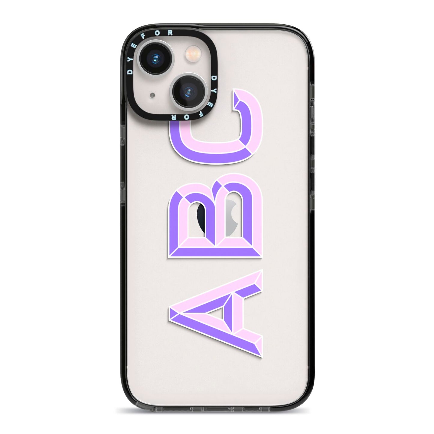 Personalised 3D Initials Monogram Clear Custom iPhone 13 Black Impact Case on Silver phone