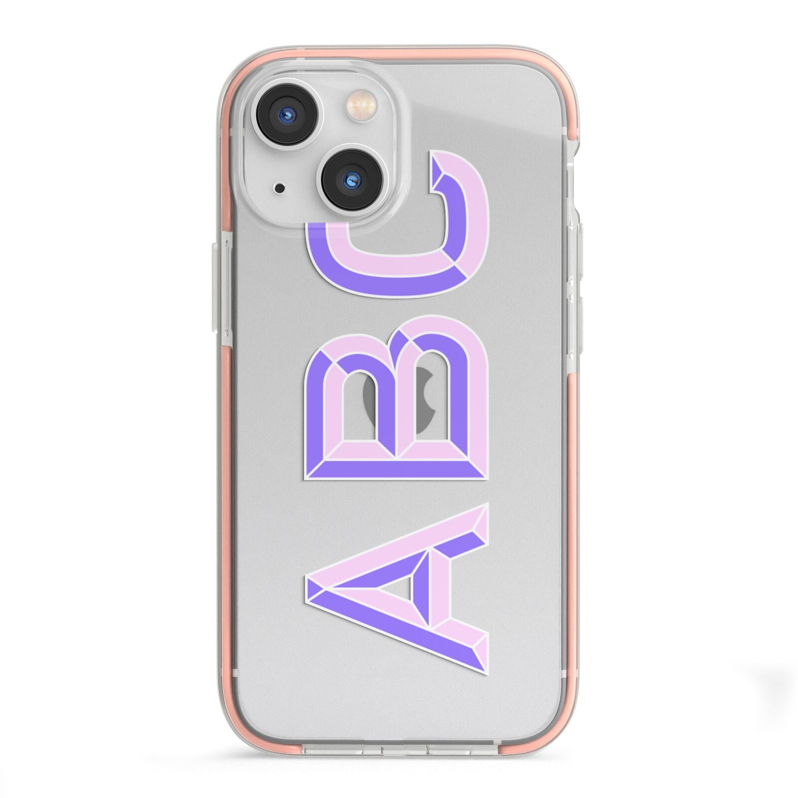 Personalised 3D Initials Monogram Clear Custom iPhone 13 Mini TPU Impact Case with Pink Edges