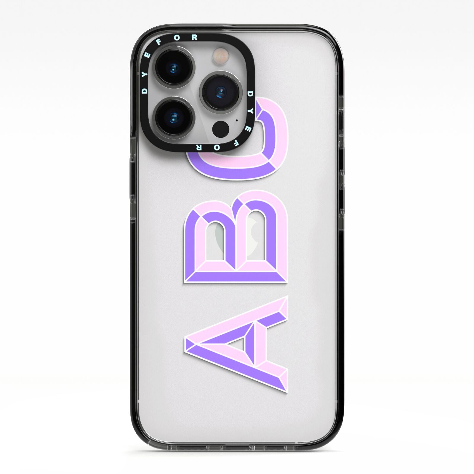 Personalised 3D Initials Monogram Clear Custom iPhone 13 Pro Black Impact Case on Silver phone