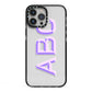 Personalised 3D Initials Monogram Clear Custom iPhone 13 Pro Max Black Impact Case on Silver phone