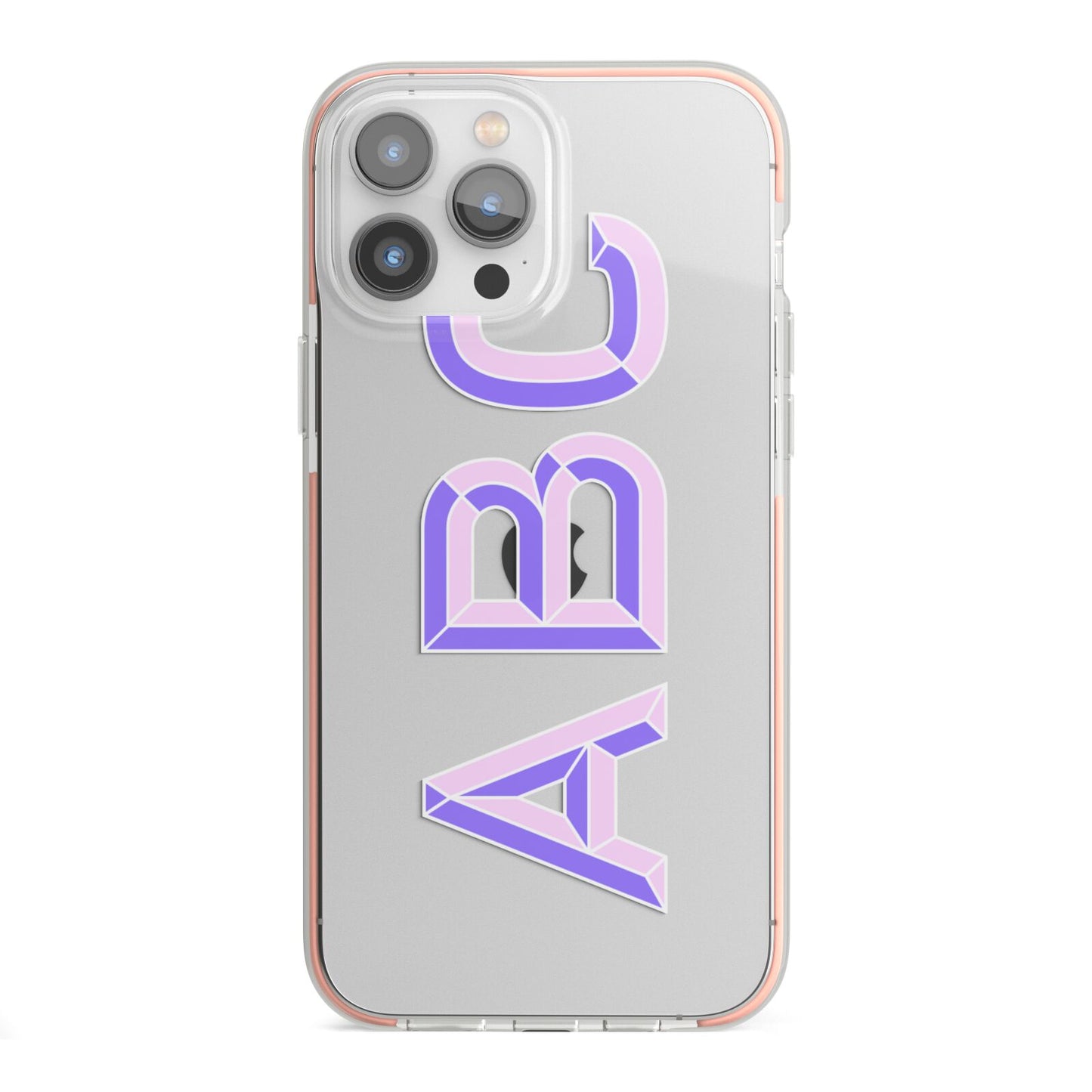 Personalised 3D Initials Monogram Clear Custom iPhone 13 Pro Max TPU Impact Case with Pink Edges