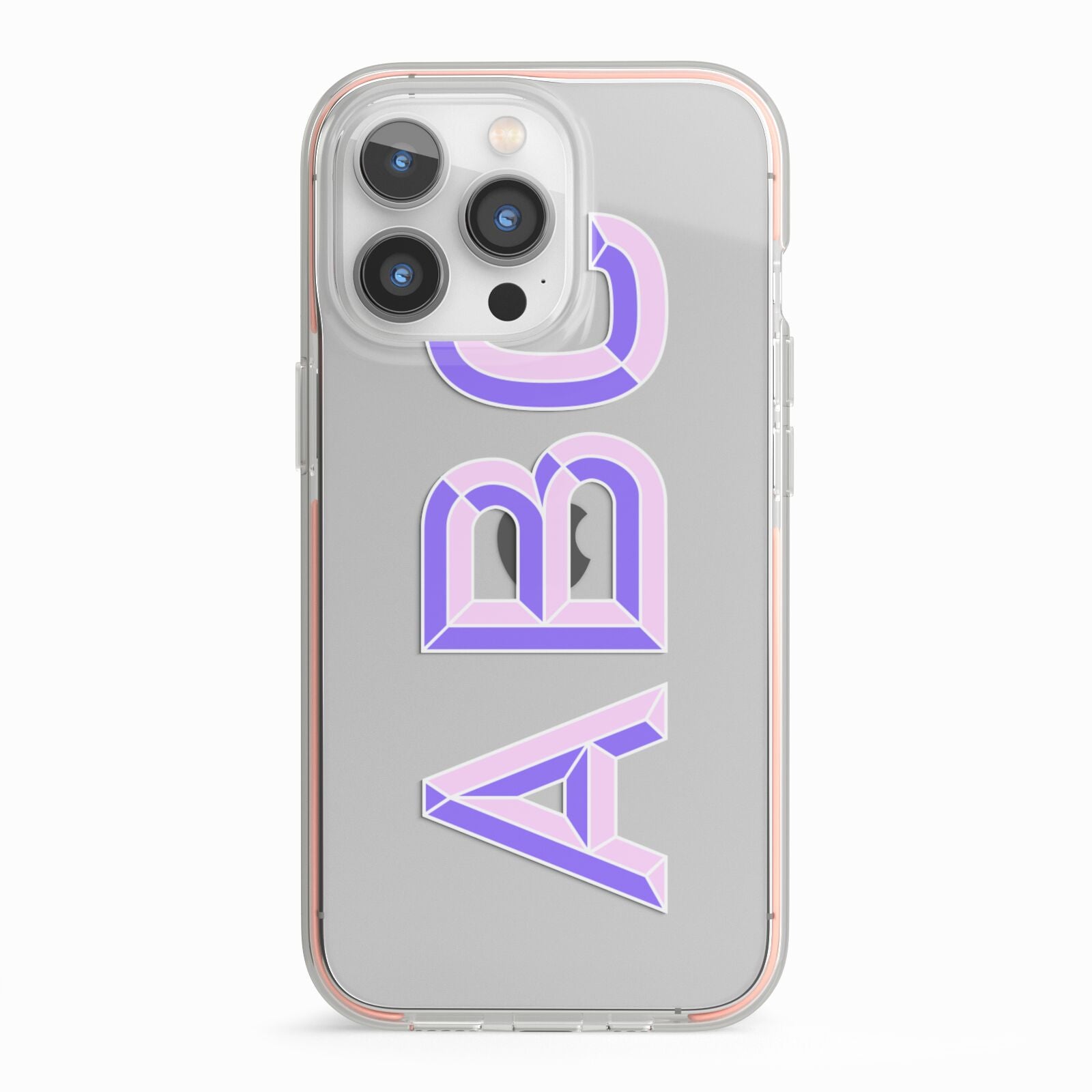 Personalised 3D Initials Monogram Clear Custom iPhone 13 Pro TPU Impact Case with Pink Edges