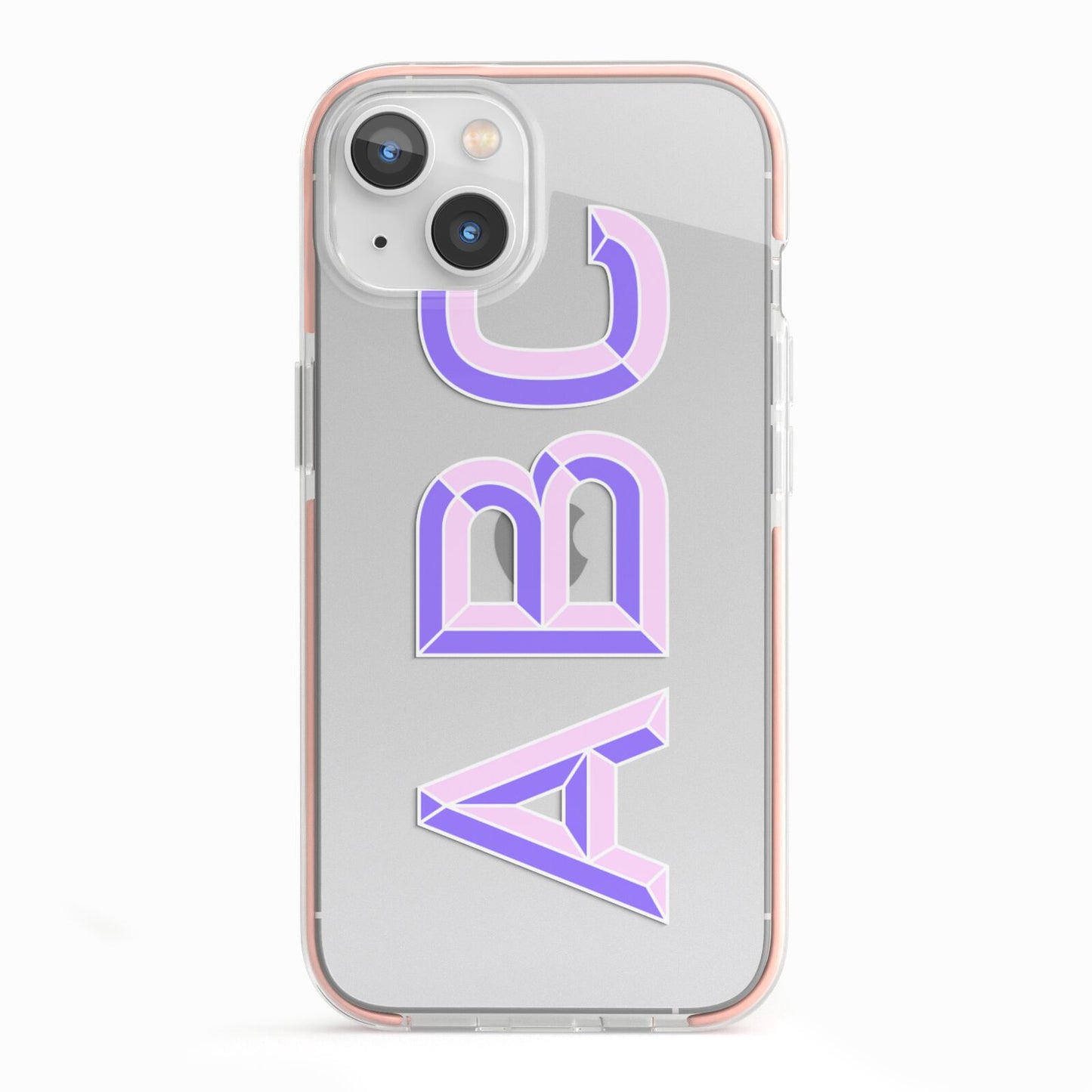 Personalised 3D Initials Monogram Clear Custom iPhone 13 TPU Impact Case with Pink Edges