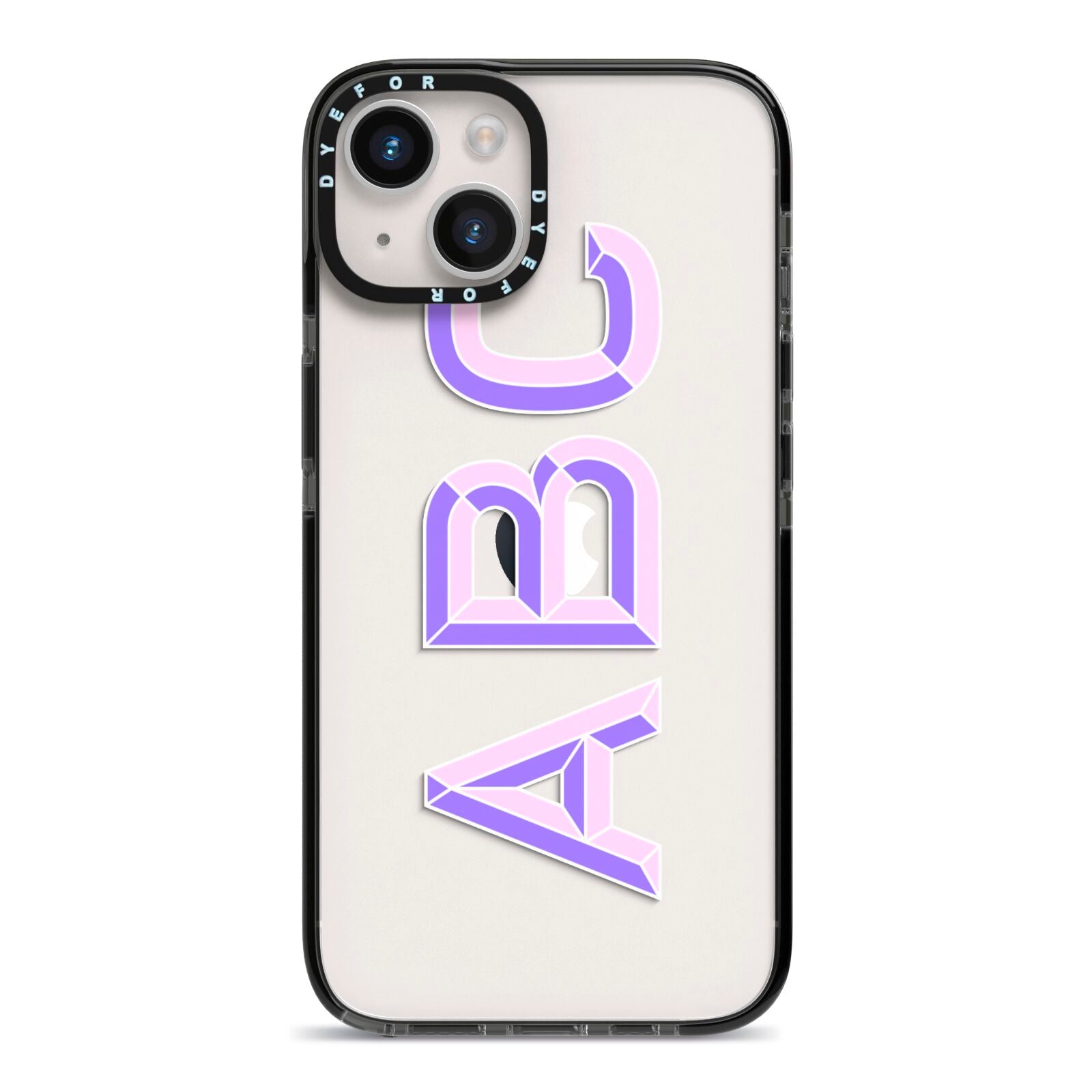 Personalised 3D Initials Monogram Clear Custom iPhone 14 Black Impact Case on Silver phone