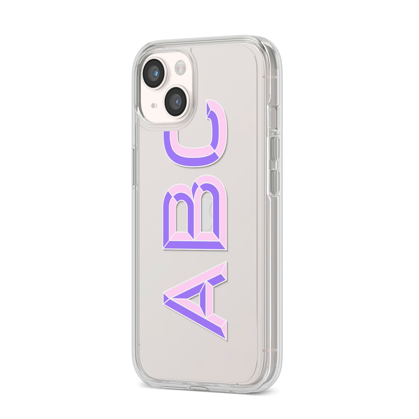 Personalised 3D Initials Monogram Clear Custom iPhone 14 Clear Tough Case Starlight Angled Image