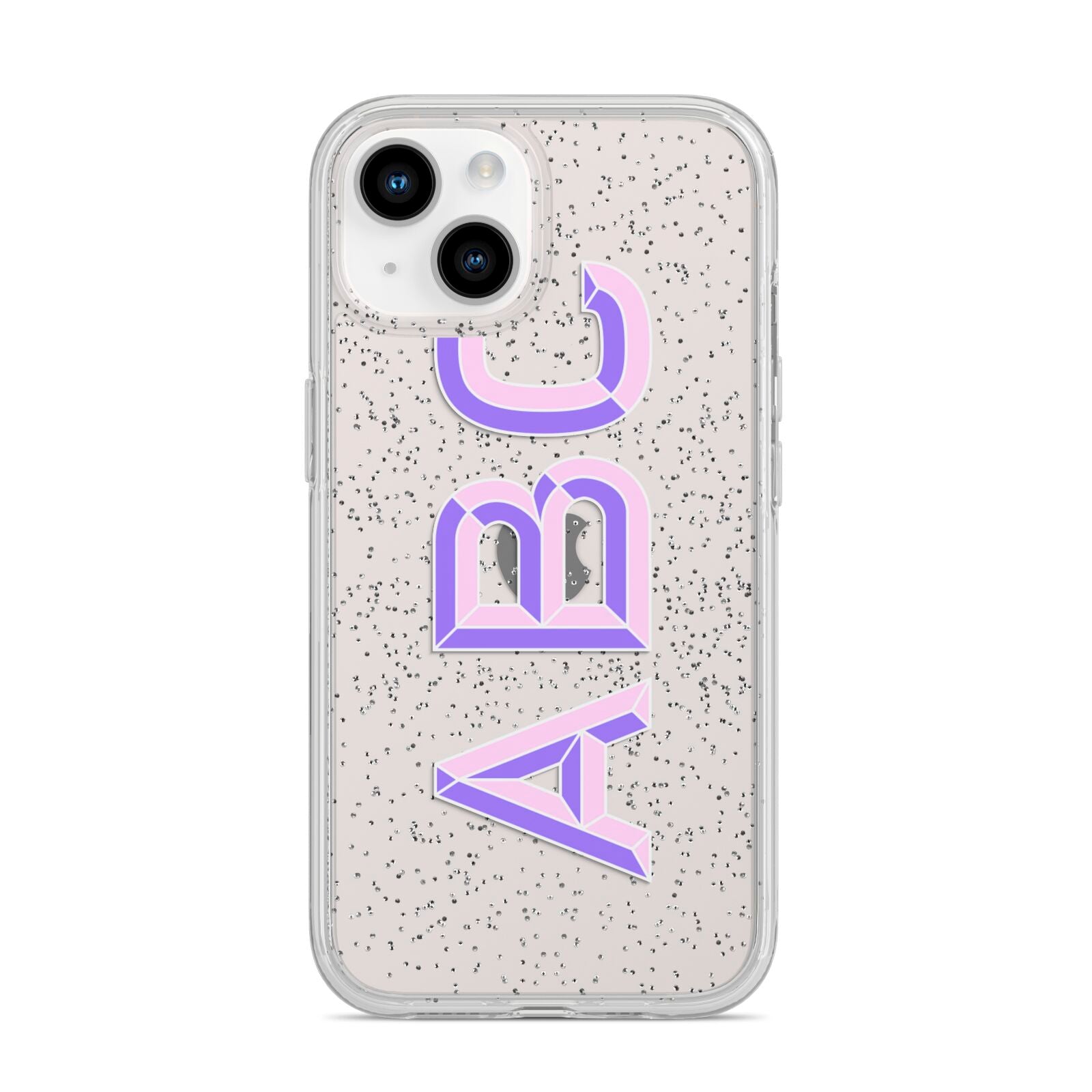 Personalised 3D Initials Monogram Clear Custom iPhone 14 Glitter Tough Case Starlight