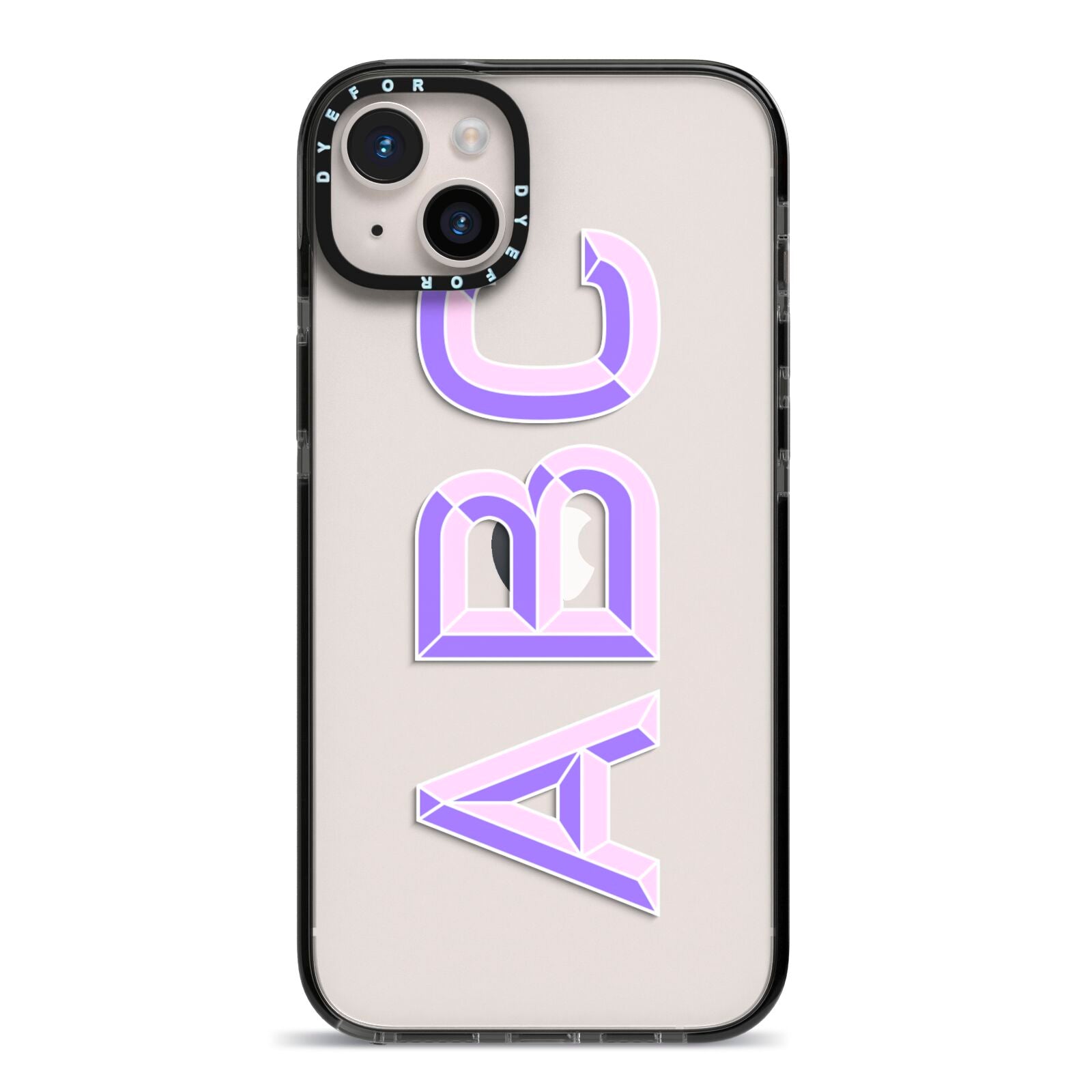 Personalised 3D Initials Monogram Clear Custom iPhone 14 Plus Black Impact Case on Silver phone