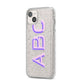 Personalised 3D Initials Monogram Clear Custom iPhone 14 Plus Glitter Tough Case Starlight Angled Image