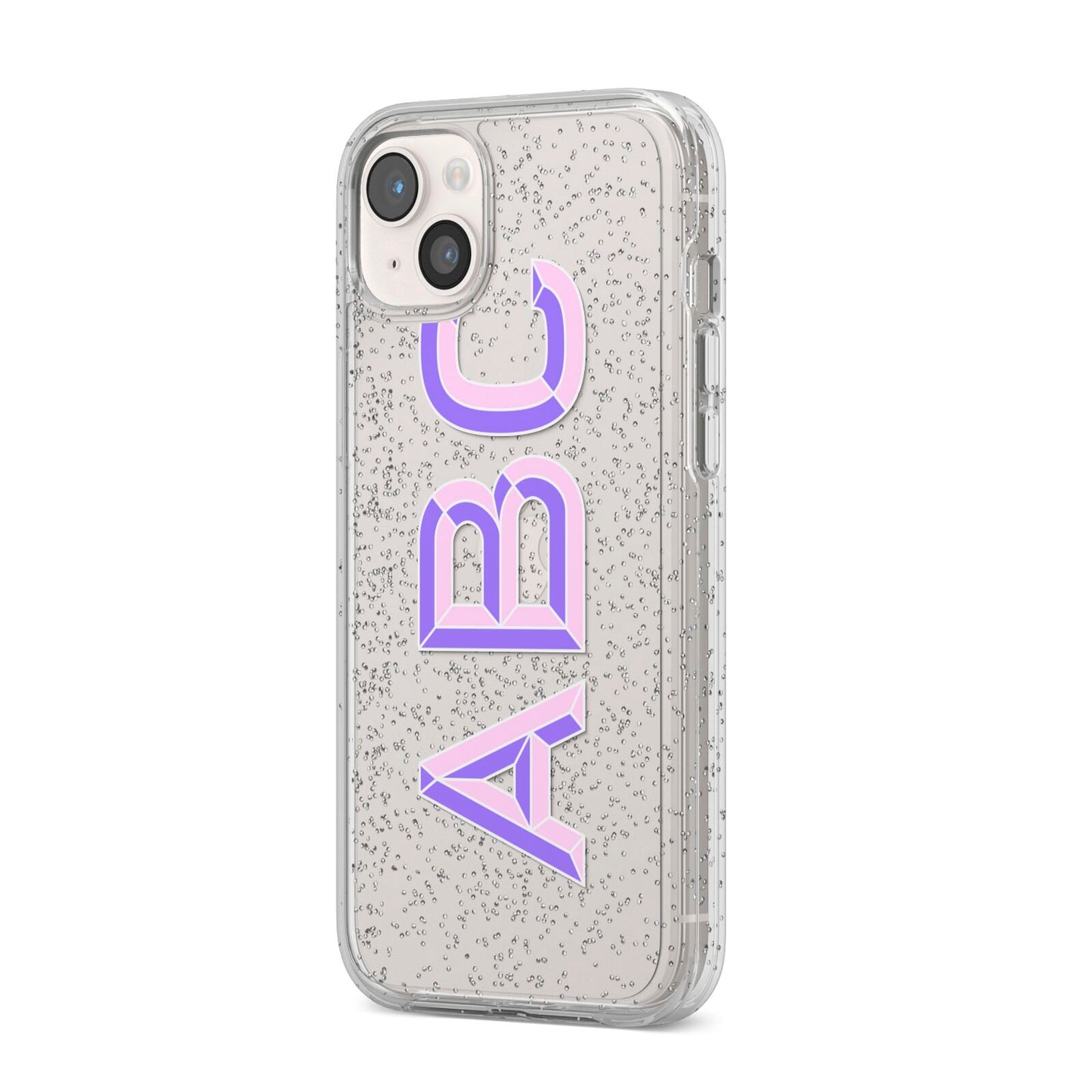 Personalised 3D Initials Monogram Clear Custom iPhone 14 Plus Glitter Tough Case Starlight Angled Image