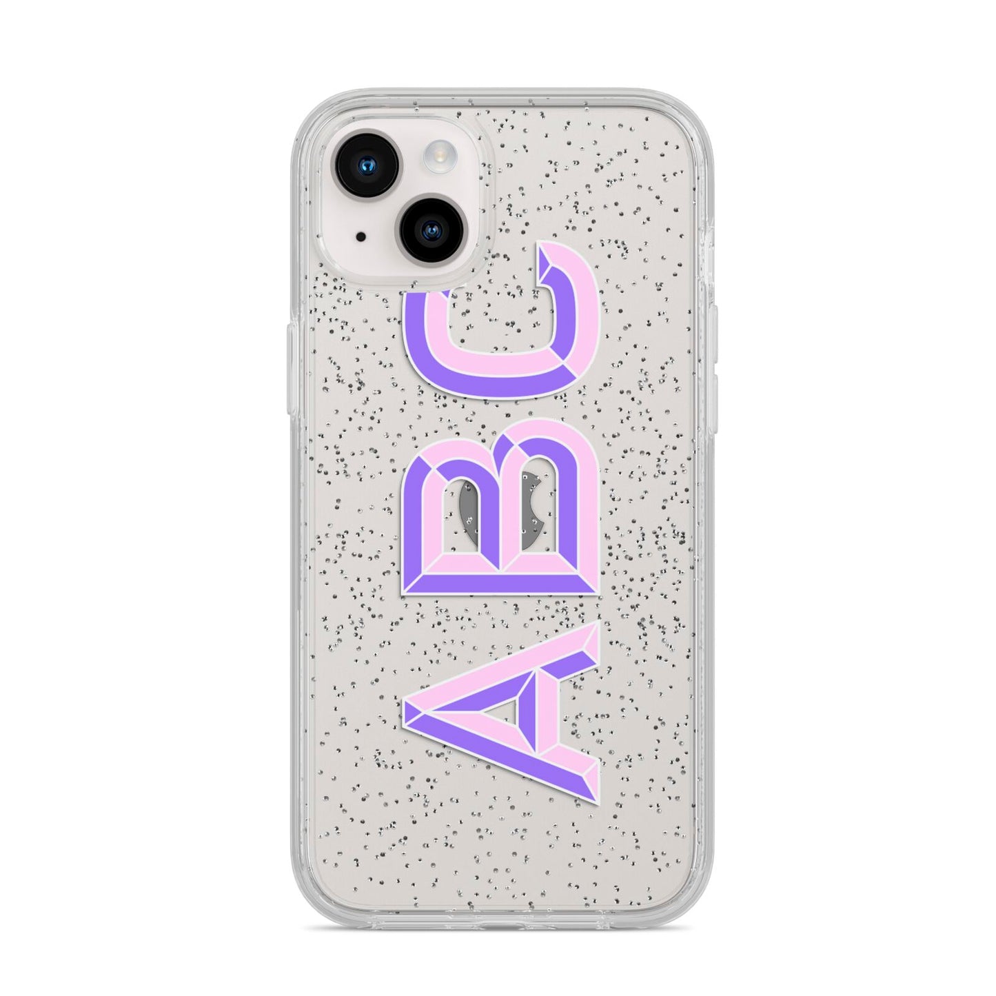 Personalised 3D Initials Monogram Clear Custom iPhone 14 Plus Glitter Tough Case Starlight