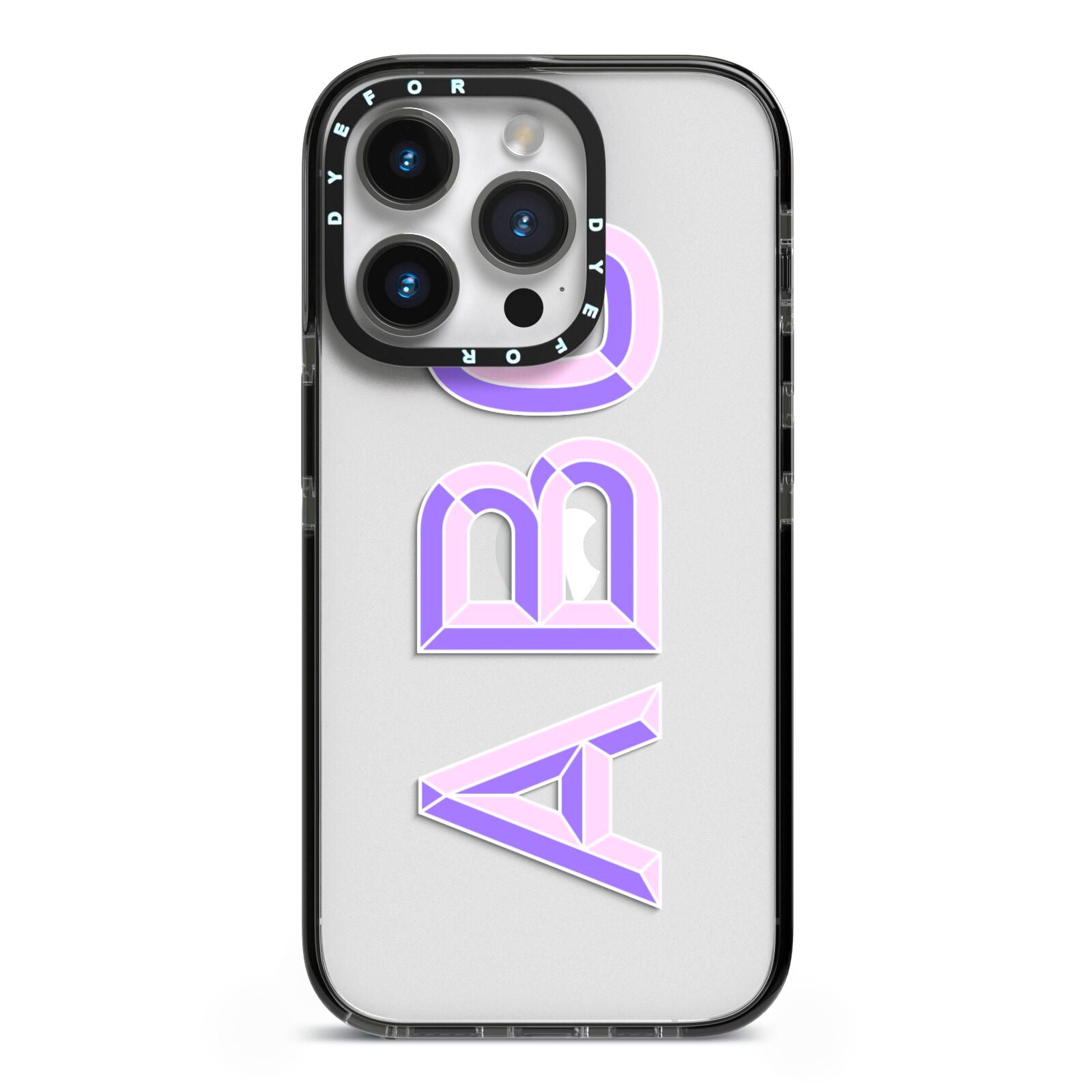 Personalised 3D Initials Monogram Clear Custom iPhone 14 Pro Black Impact Case on Silver phone
