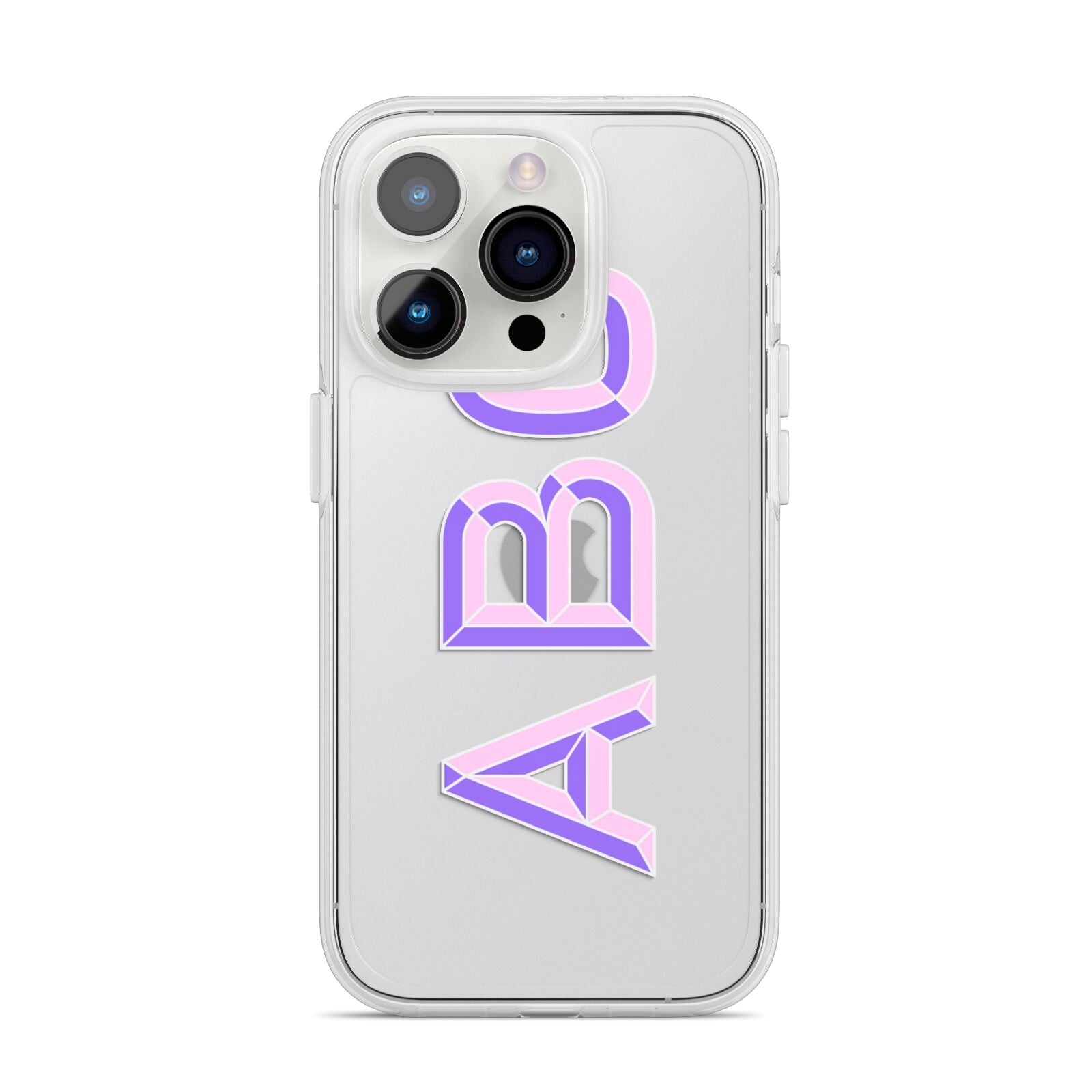 Personalised 3D Initials Monogram Clear Custom iPhone 14 Pro Clear Tough Case Silver