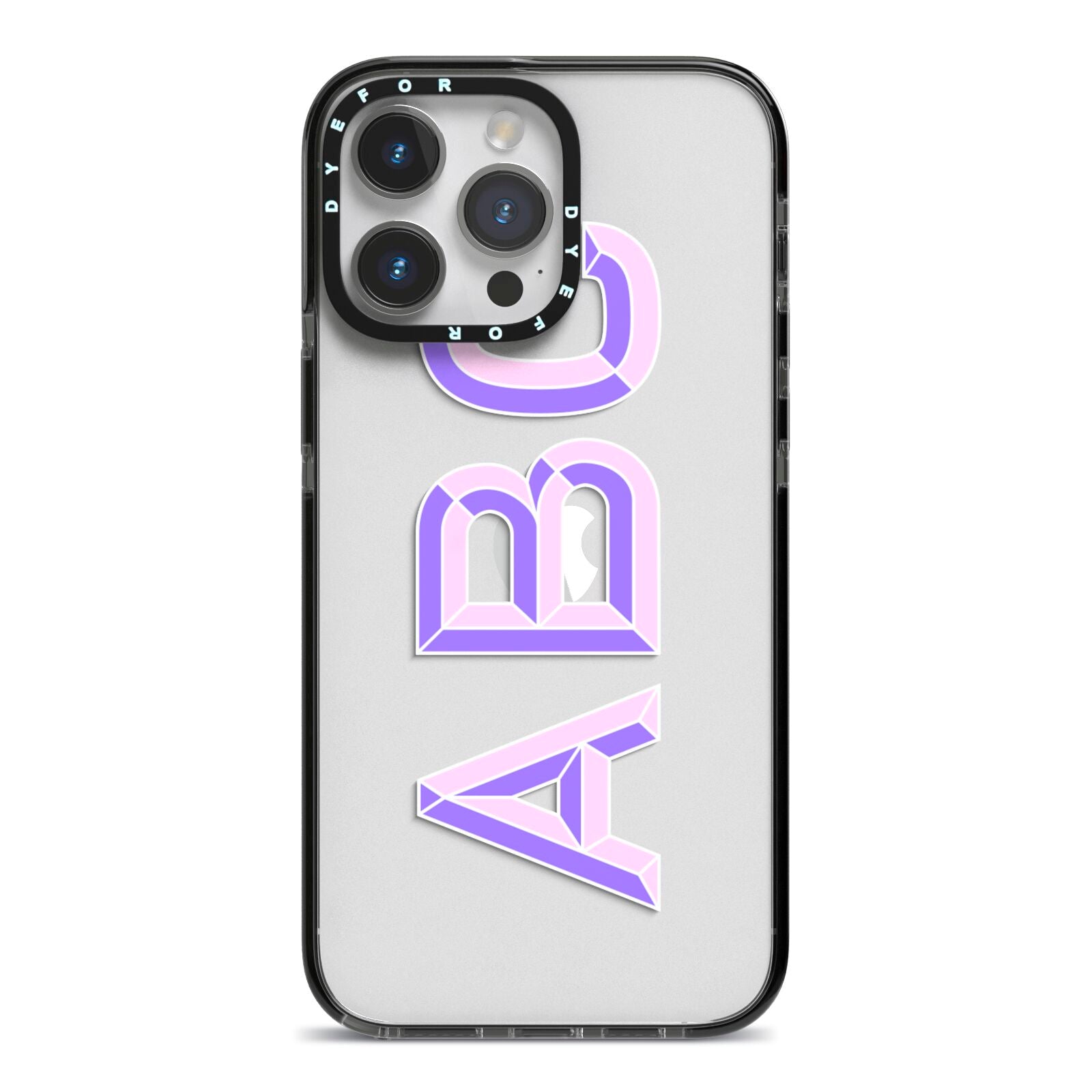 Personalised 3D Initials Monogram Clear Custom iPhone 14 Pro Max Black Impact Case on Silver phone