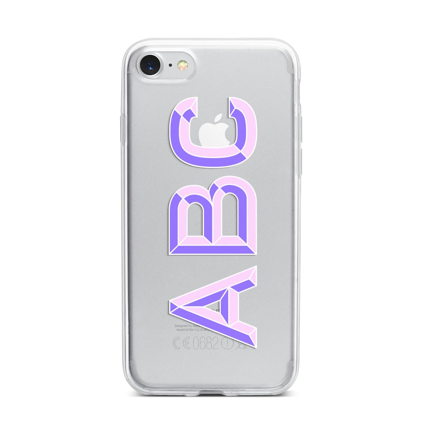 Personalised 3D Initials Monogram Clear Custom iPhone 7 Bumper Case on Silver iPhone