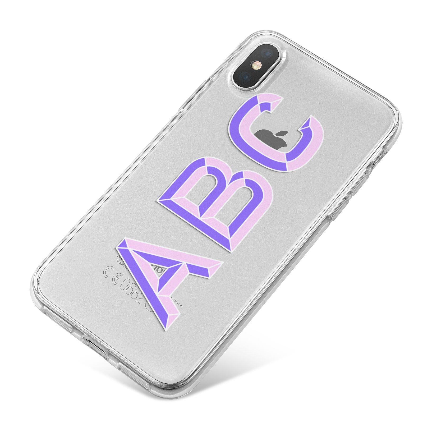 Personalised 3D Initials Monogram Clear Custom iPhone X Bumper Case on Silver iPhone