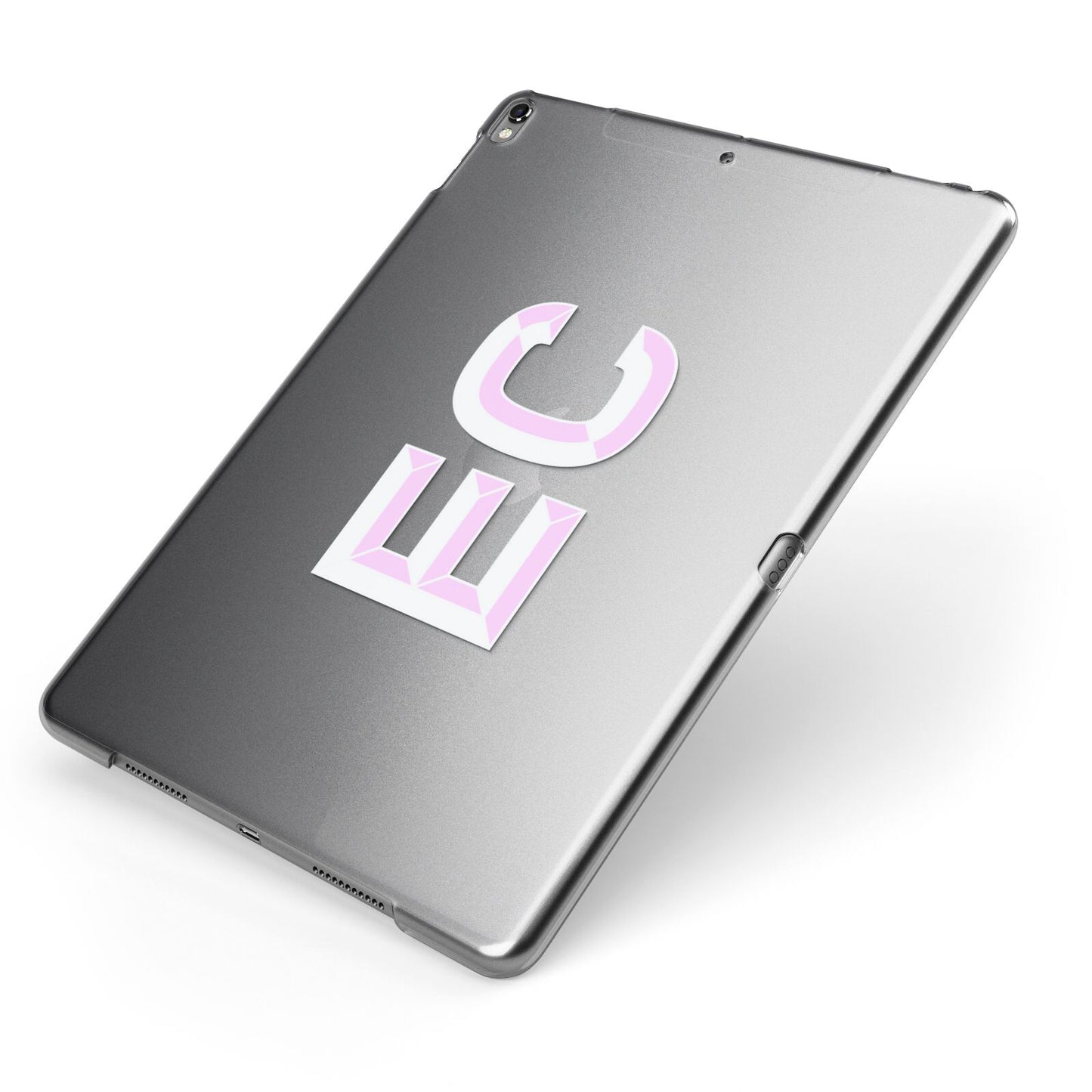 Personalised 3D Side Initials Clear Custom Apple iPad Case on Grey iPad Side View