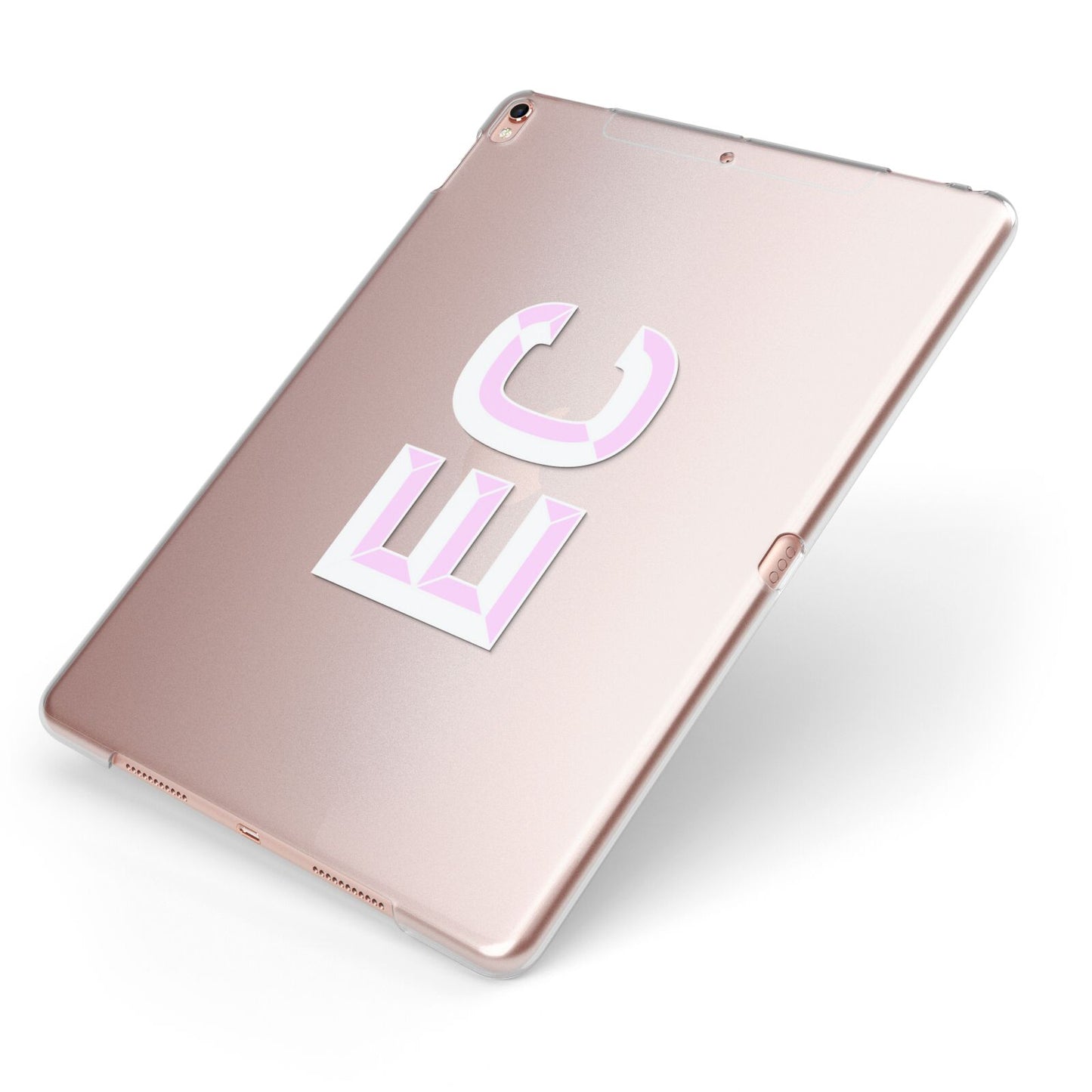 Personalised 3D Side Initials Clear Custom Apple iPad Case on Rose Gold iPad Side View