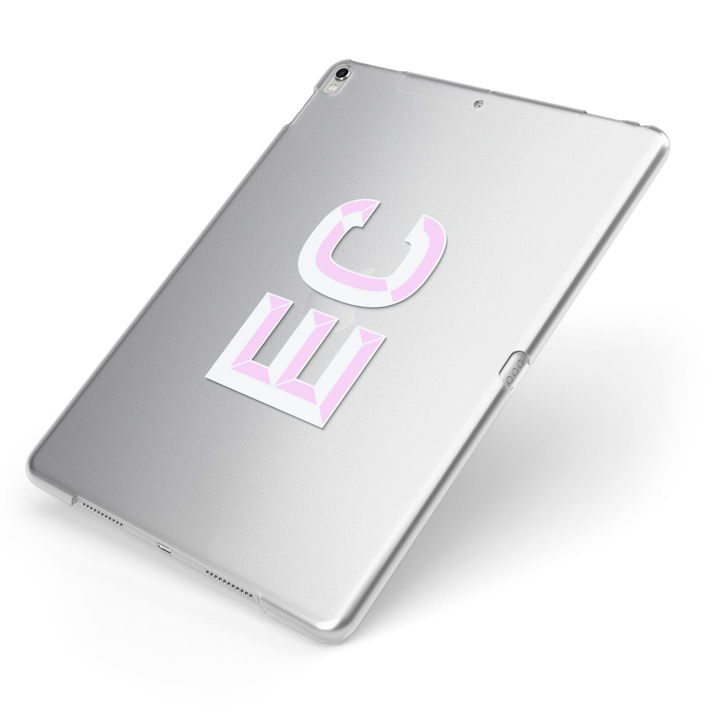 Personalised 3D Side Initials Clear Custom Apple iPad Case on Silver iPad Side View