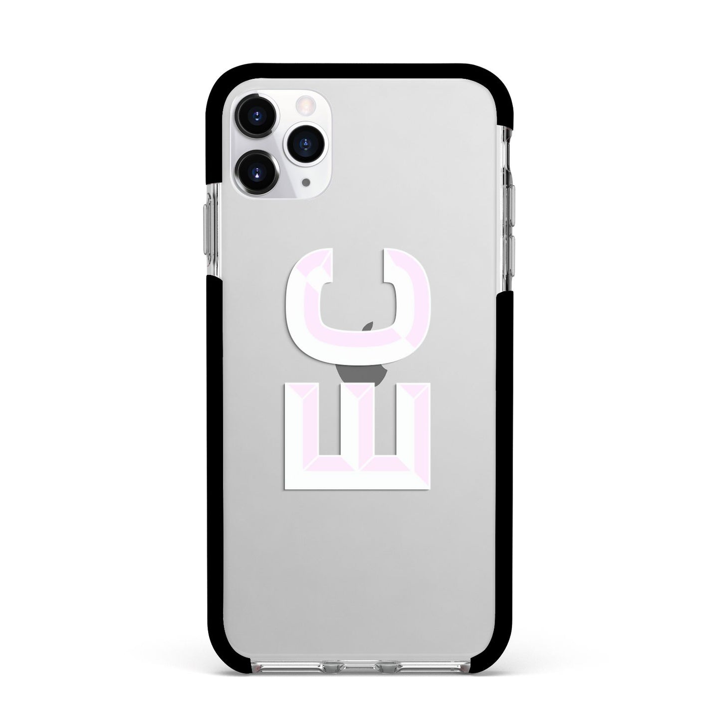 Personalised 3D Side Initials Clear Custom Apple iPhone 11 Pro Max in Silver with Black Impact Case