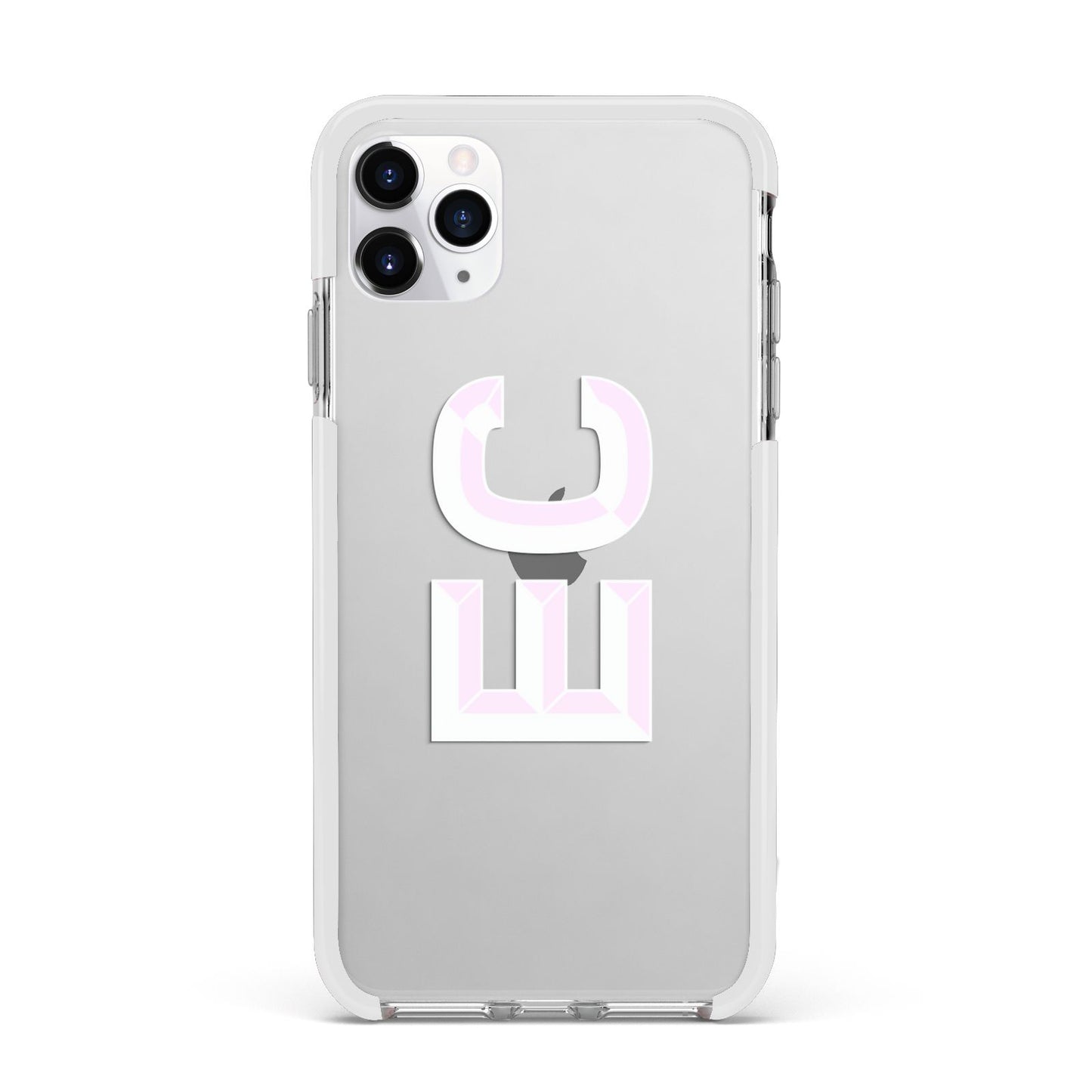 Personalised 3D Side Initials Clear Custom Apple iPhone 11 Pro Max in Silver with White Impact Case