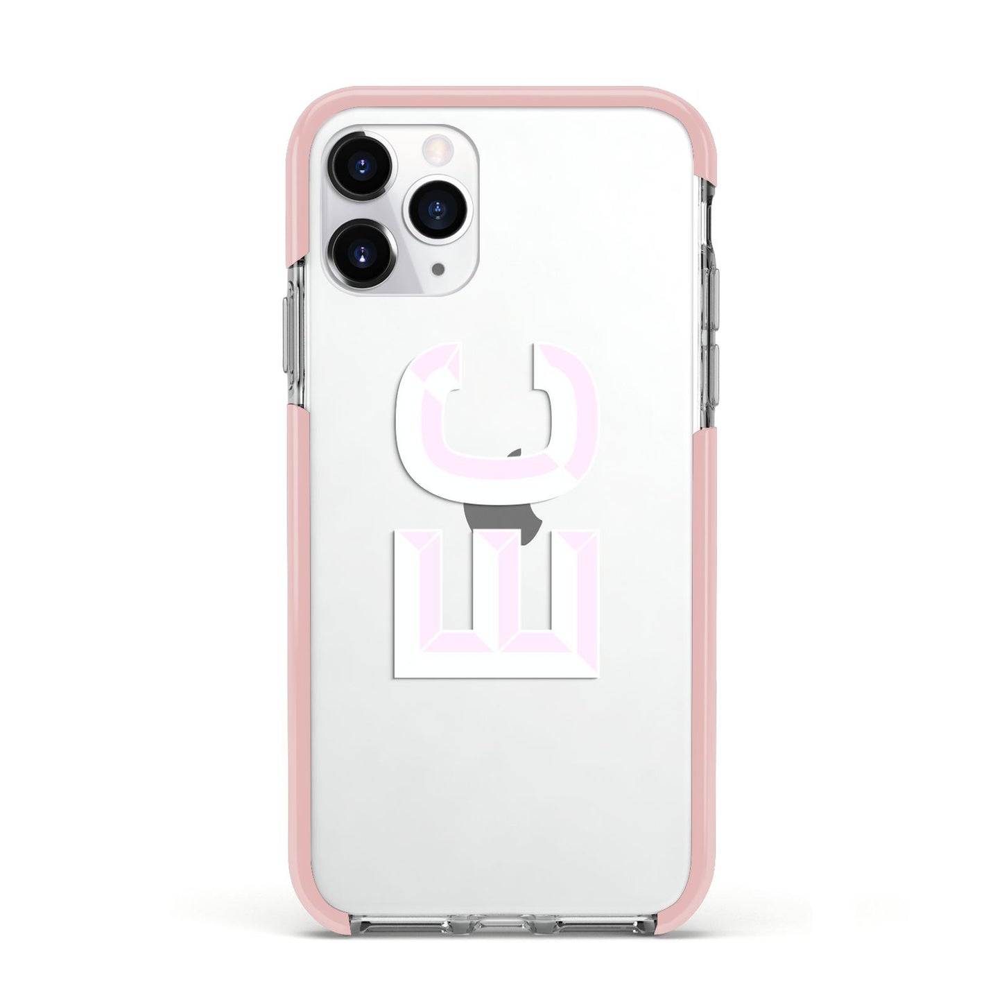 Personalised 3D Side Initials Clear Custom Apple iPhone 11 Pro in Silver with Pink Impact Case