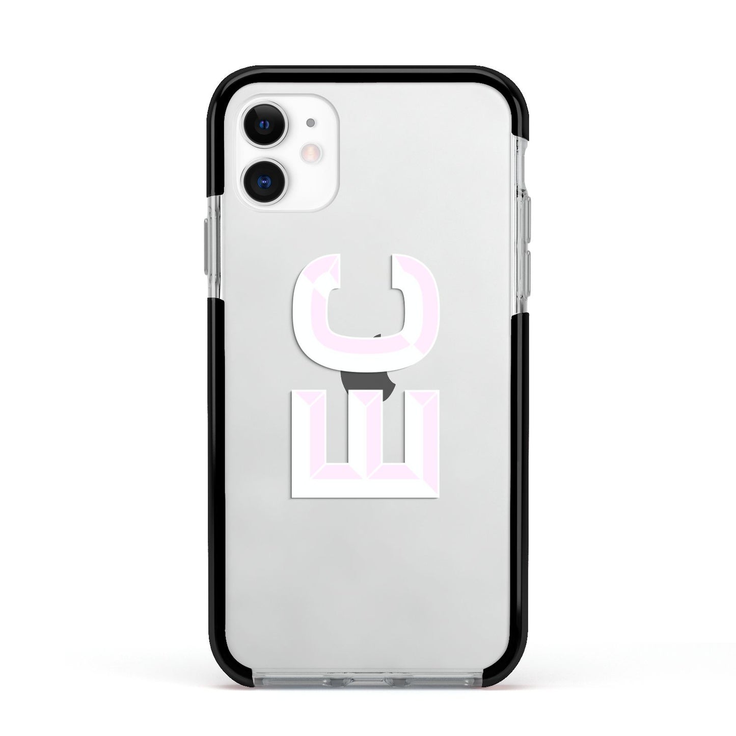 Personalised 3D Side Initials Clear Custom Apple iPhone 11 in White with Black Impact Case