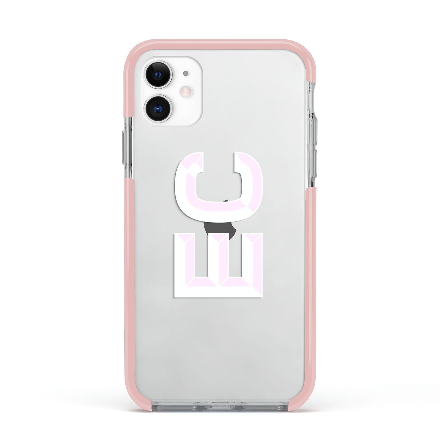 Personalised 3D Side Initials Clear Custom Apple iPhone 11 in White with Pink Impact Case