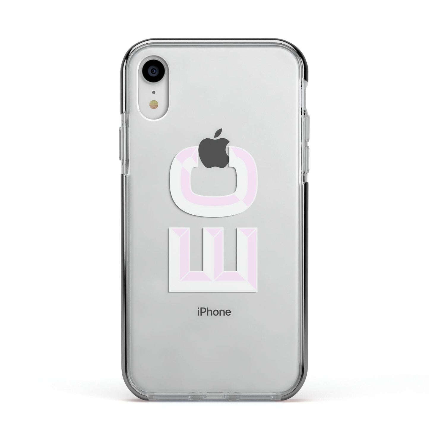Personalised 3D Side Initials Clear Custom Apple iPhone XR Impact Case Black Edge on Silver Phone