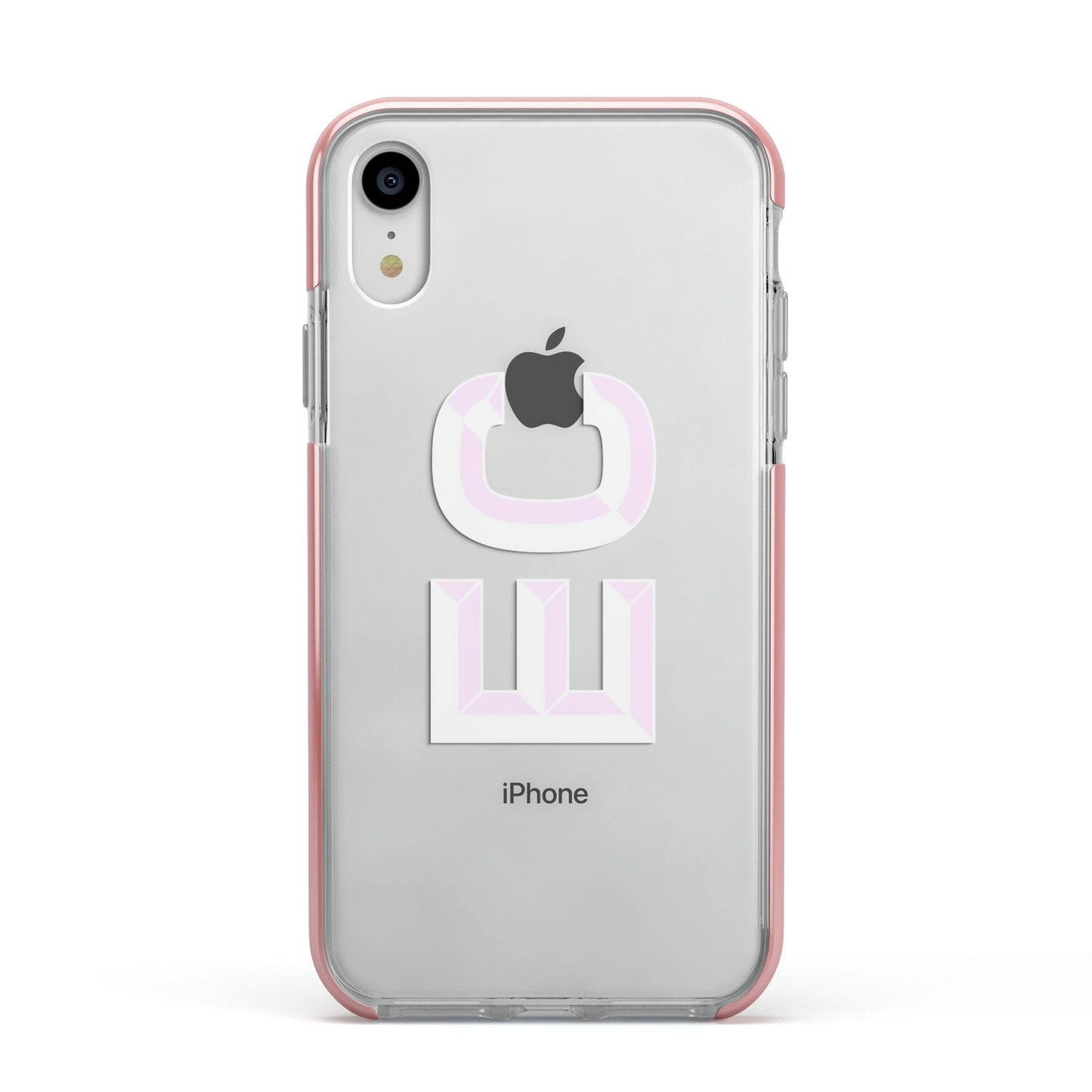 Personalised 3D Side Initials Clear Custom Apple iPhone XR Impact Case Pink Edge on Silver Phone