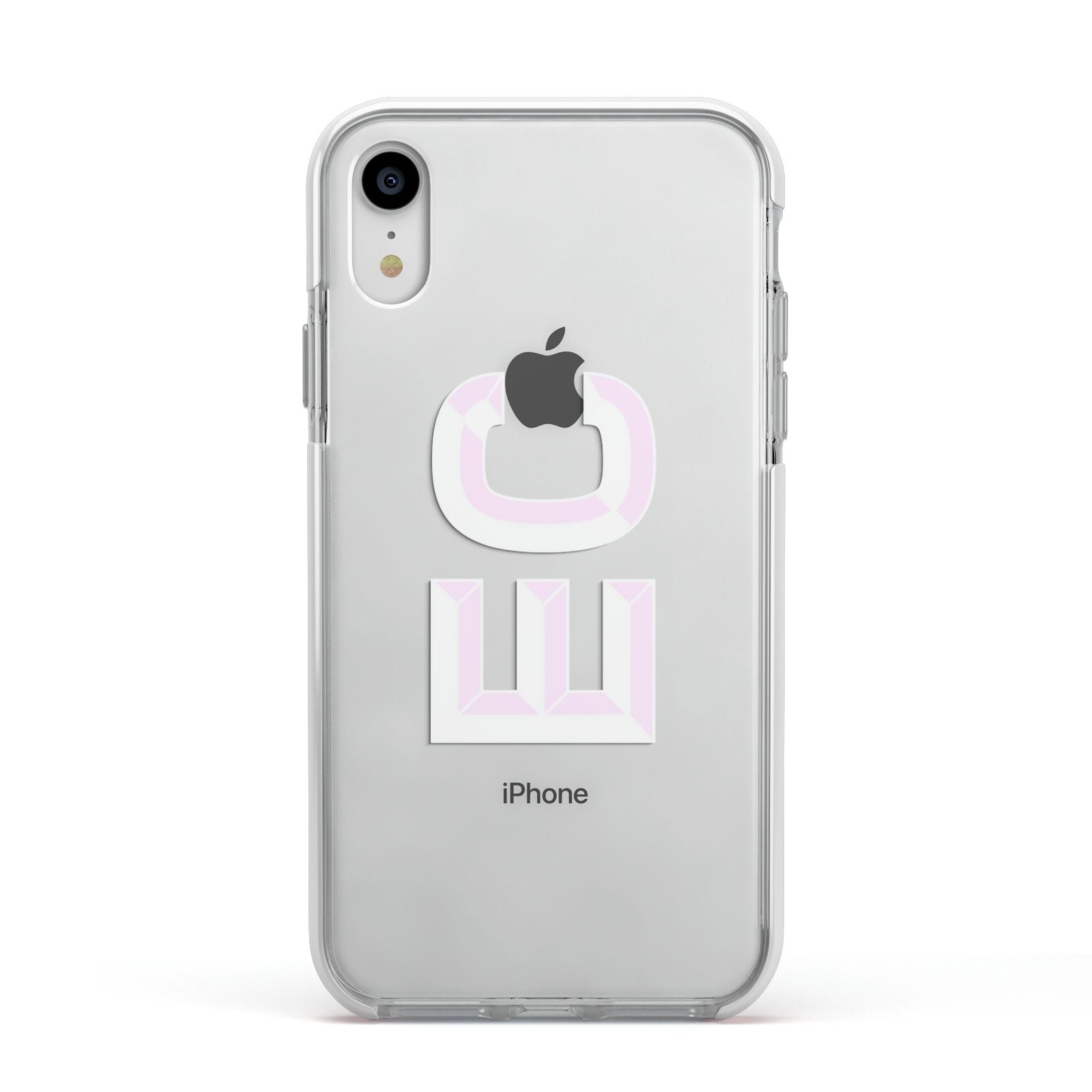 Personalised 3D Side Initials Clear Custom Apple iPhone XR Impact Case White Edge on Silver Phone
