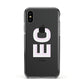 Personalised 3D Side Initials Clear Custom Apple iPhone Xs Impact Case Black Edge on Black Phone