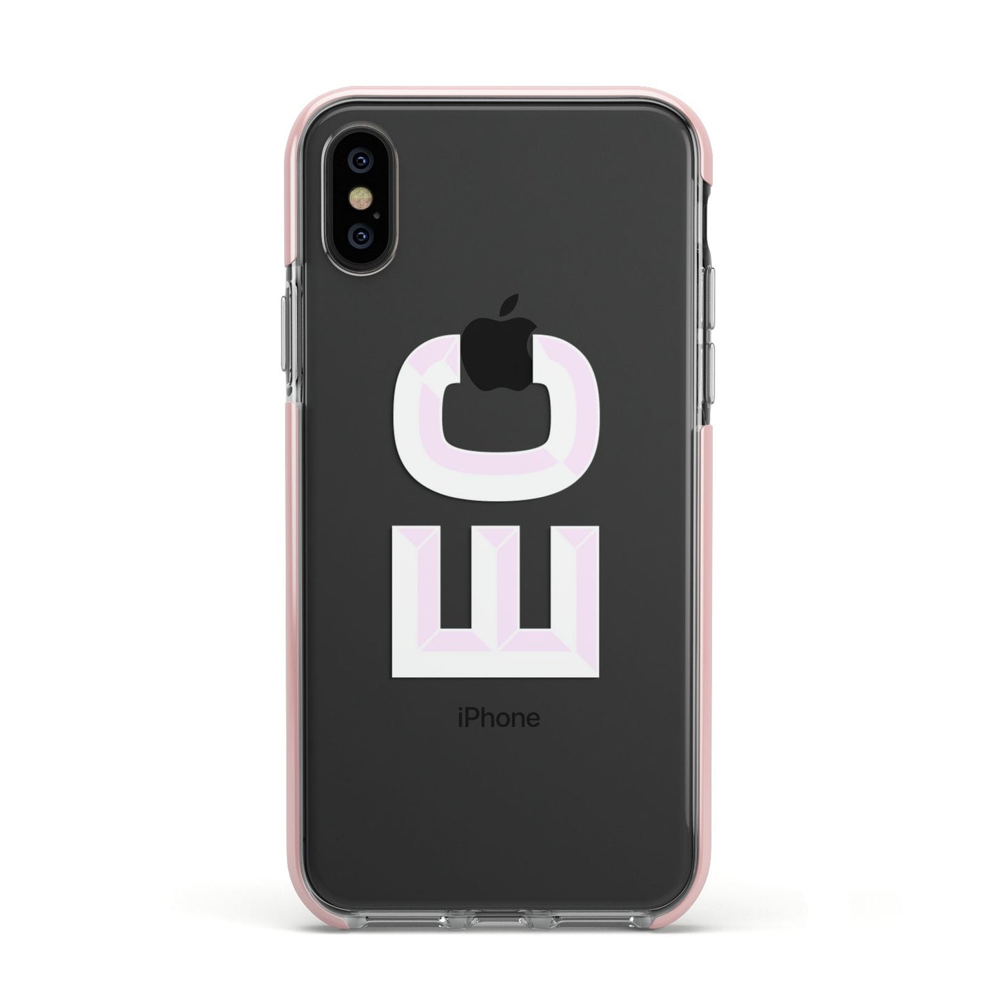 Personalised 3D Side Initials Clear Custom Apple iPhone Xs Impact Case Pink Edge on Black Phone