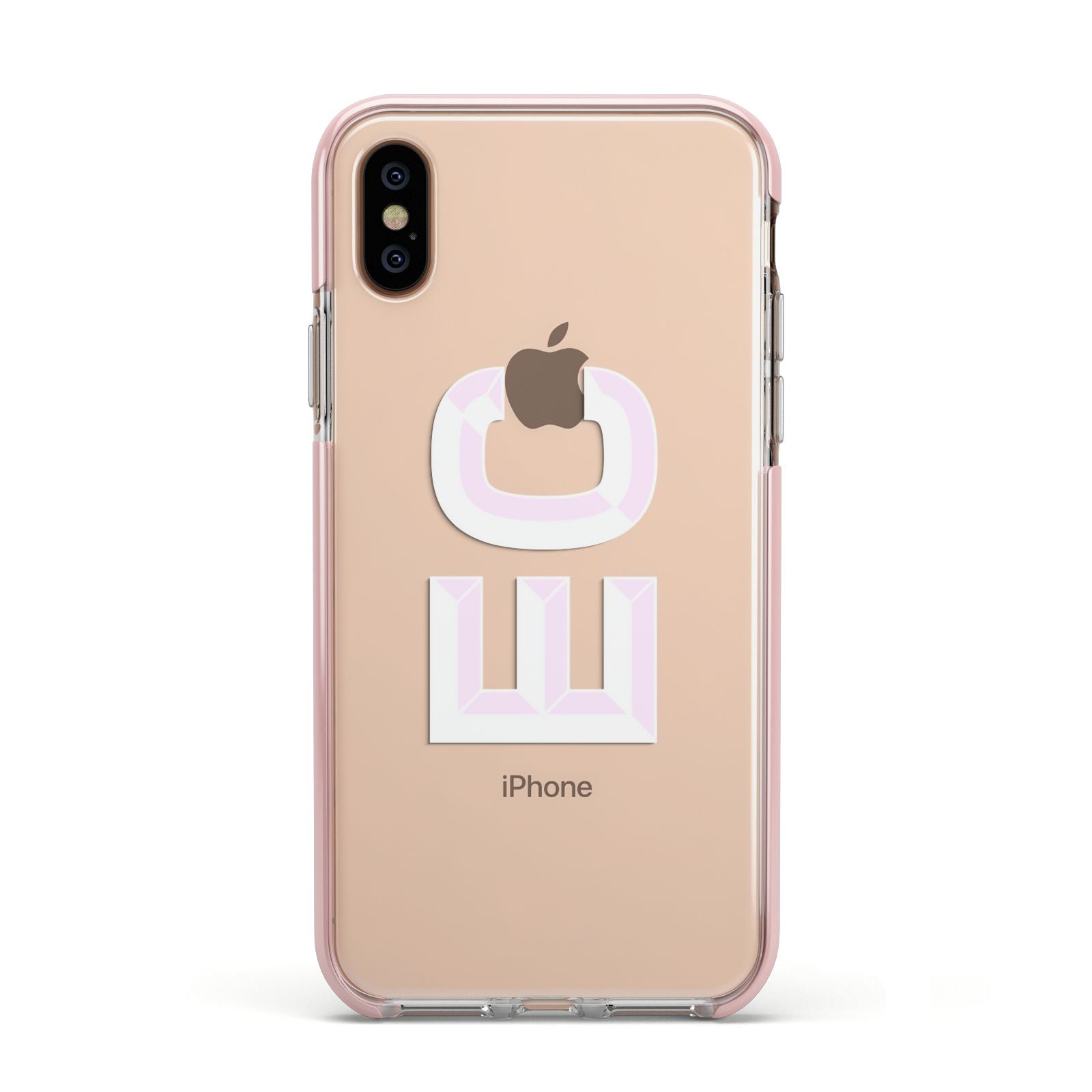 Personalised 3D Side Initials Clear Custom Apple iPhone Xs Impact Case Pink Edge on Gold Phone