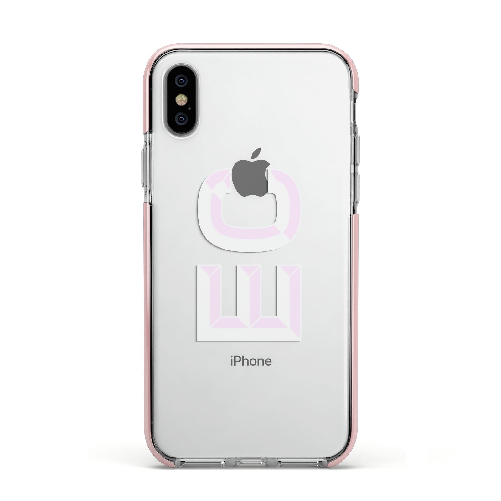 Personalised 3D Side Initials Clear Custom Apple iPhone Xs Impact Case Pink Edge on Silver Phone