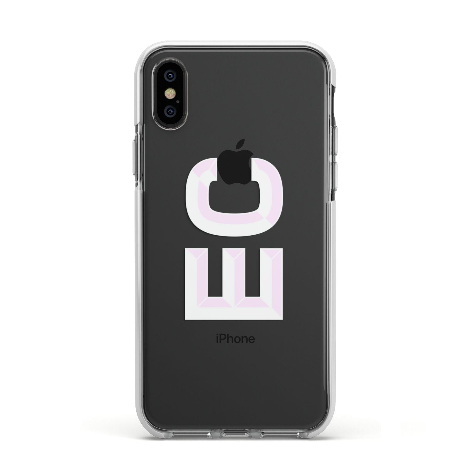 Personalised 3D Side Initials Clear Custom Apple iPhone Xs Impact Case White Edge on Black Phone